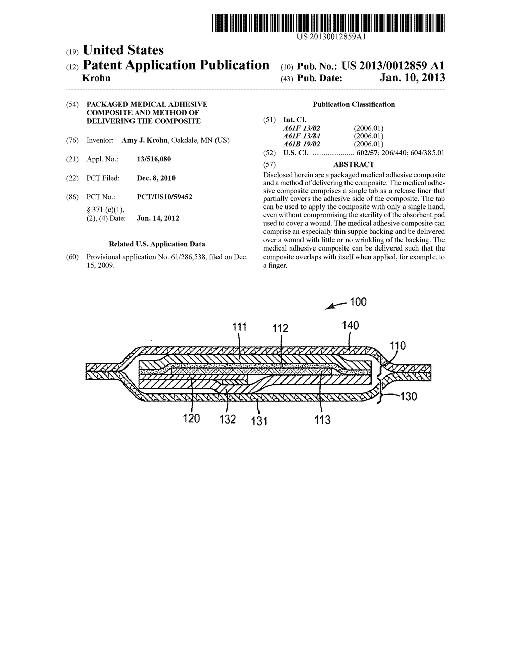 PACKAGED MEDICAL ADHESIVE COMPOSITE AND METHOD OF DELIVERING THE COMPOSITE - diagram, schematic, and image 01