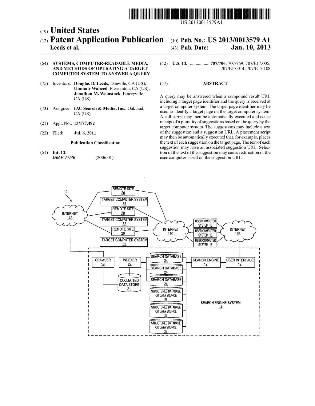 SYSTEMS, COMPUTER-READABLE MEDIA, AND METHODS OF OPERATING A TARGET     COMPUTER SYSTEM TO ANSWER A QUERY - diagram, schematic, and image 01