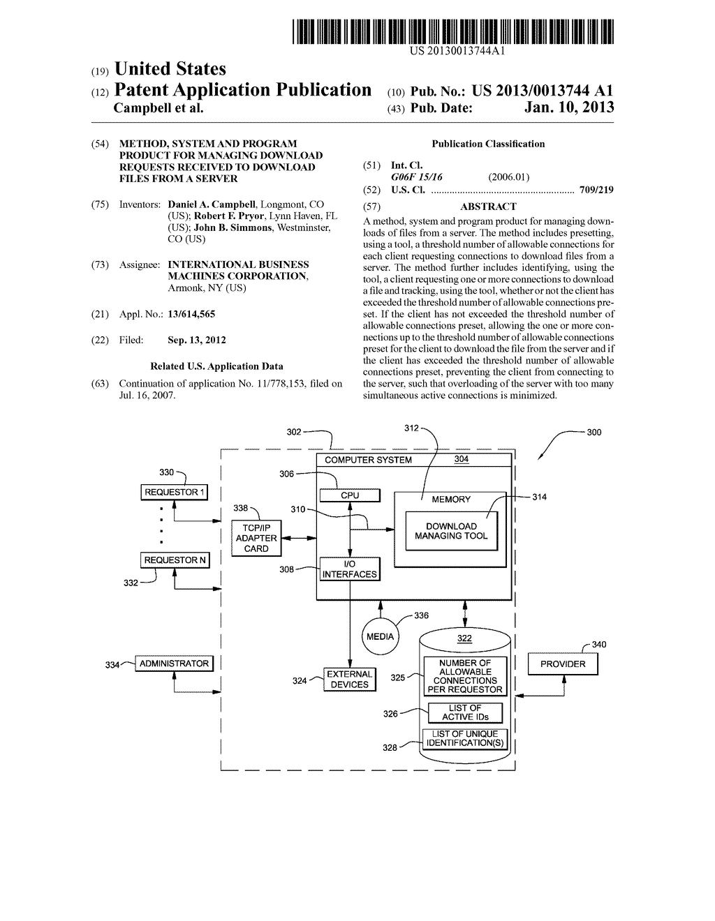 METHOD, SYSTEM AND PROGRAM PRODUCT FOR MANAGING DOWNLOAD REQUESTS RECEIVED     TO DOWNLOAD FILES FROM A SERVER - diagram, schematic, and image 01