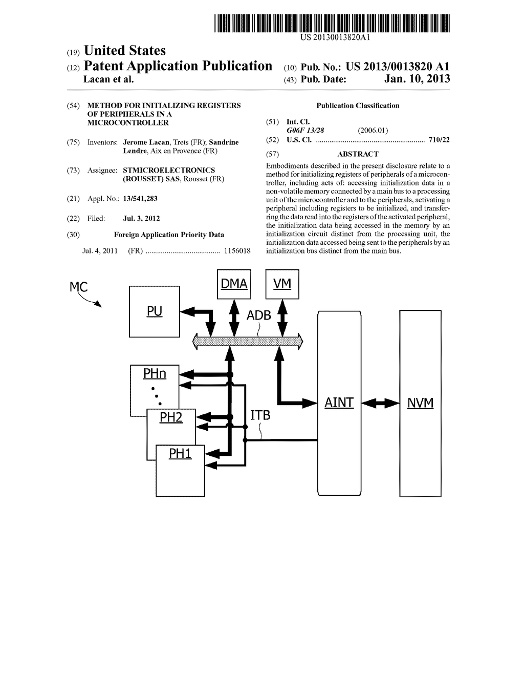 METHOD FOR INITIALIZING REGISTERS OF PERIPHERALS IN A MICROCONTROLLER - diagram, schematic, and image 01