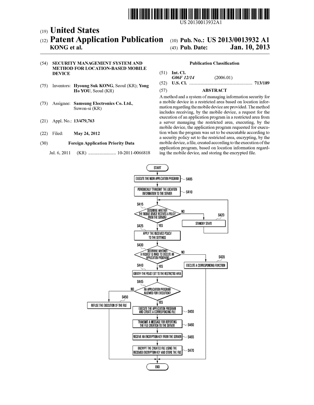 SECURITY MANAGEMENT SYSTEM AND METHOD FOR LOCATION-BASED MOBILE DEVICE - diagram, schematic, and image 01