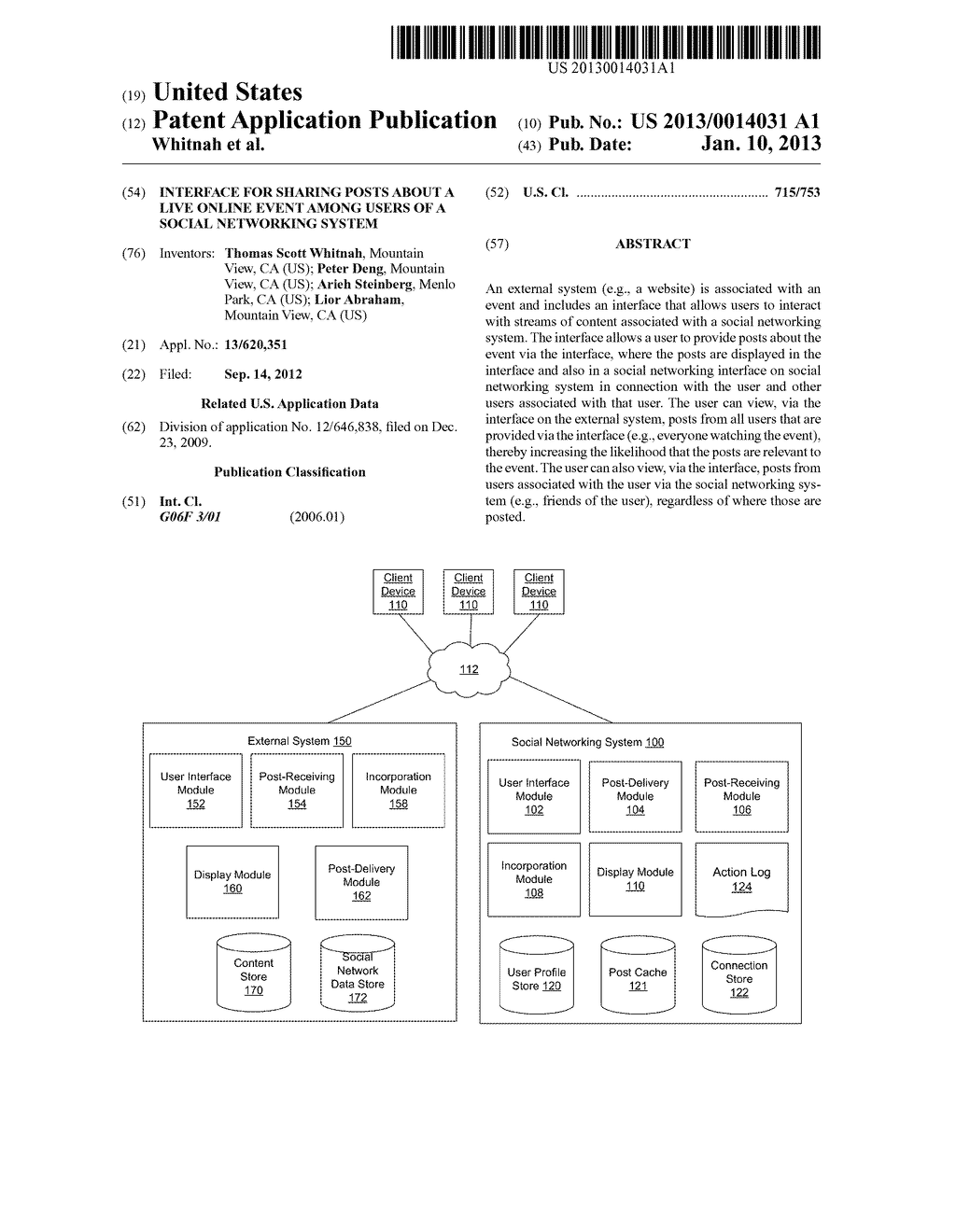 Interface For Sharing Posts About A Live Online Event Among Users Of A     Social Networking System - diagram, schematic, and image 01