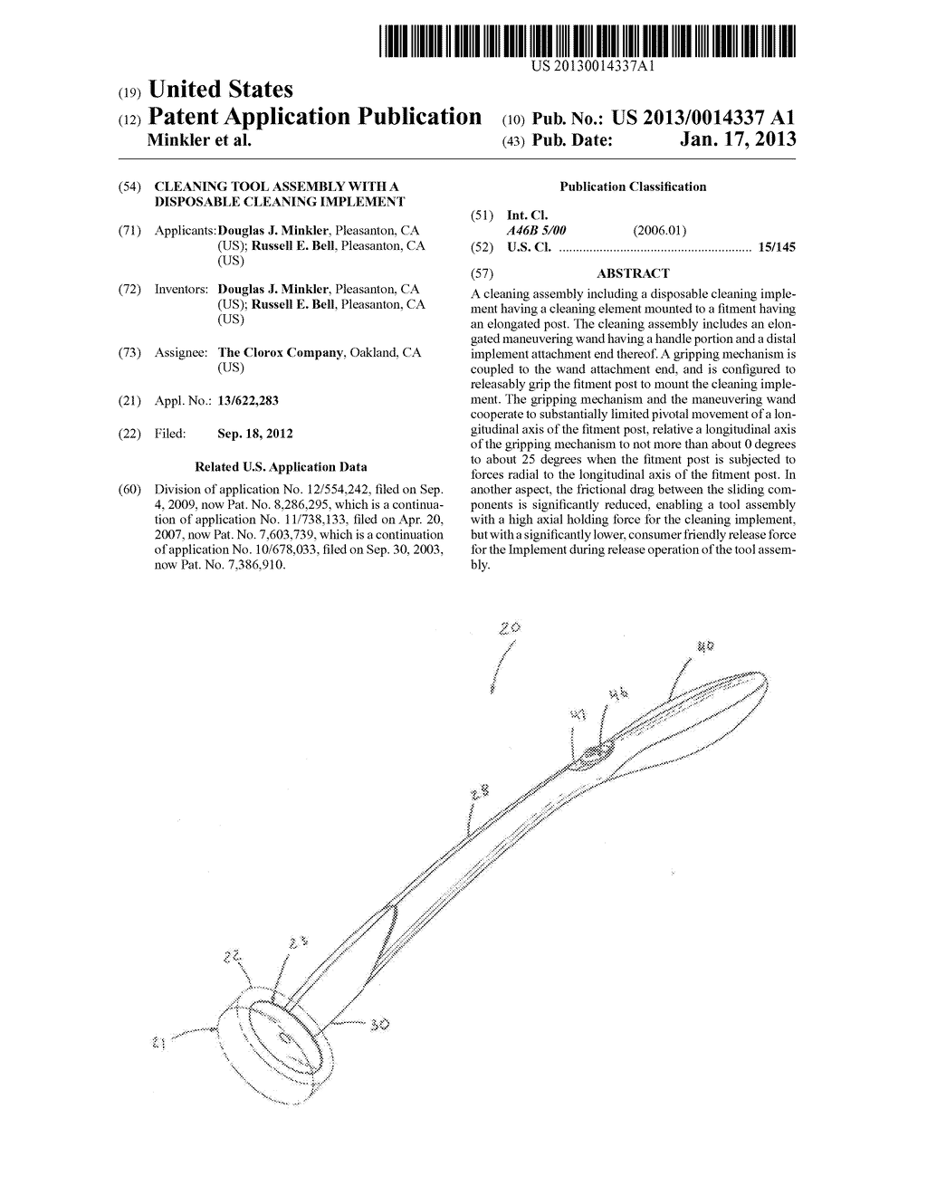 CLEANING TOOL ASSEMBLY WITH A DISPOSABLE CLEANING IMPLEMENT - diagram, schematic, and image 01