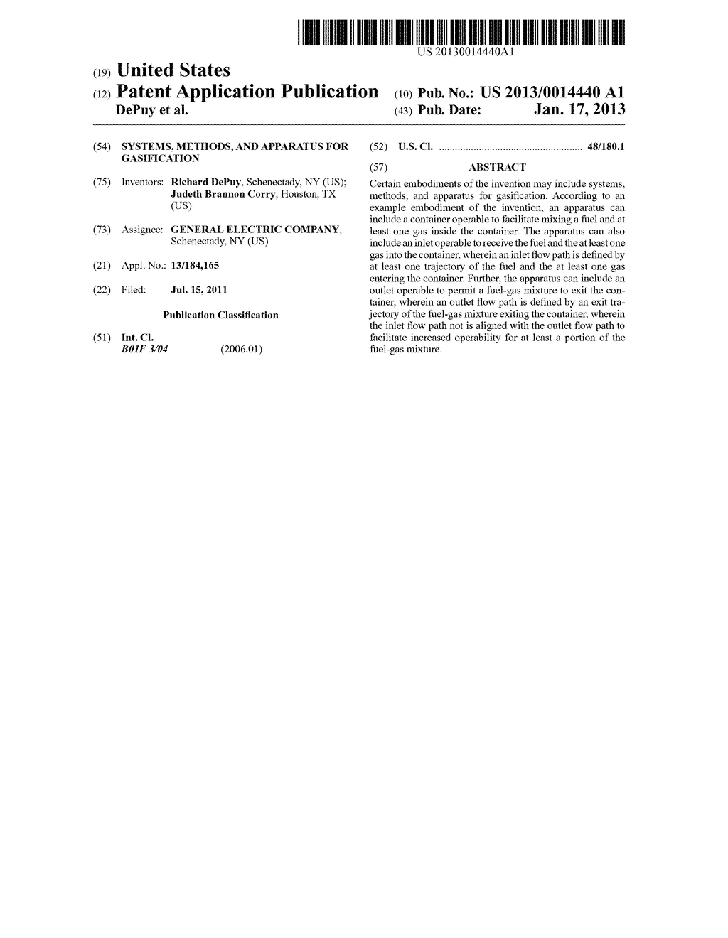 Systems, Methods, and Apparatus for GasificationAANM DePuy; RichardAACI SchenectadyAAST NYAACO USAAGP DePuy; Richard Schenectady NY USAANM Corry; Judeth BrannonAACI HoustonAAST TXAACO USAAGP Corry; Judeth Brannon Houston TX US - diagram, schematic, and image 01