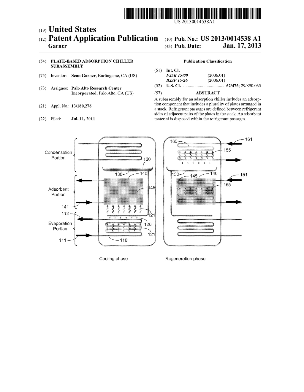 Plate-Based Adsorption Chiller SubassemblyAANM Garner; SeanAACI BurlingameAAST CAAACO USAAGP Garner; Sean Burlingame CA US - diagram, schematic, and image 01