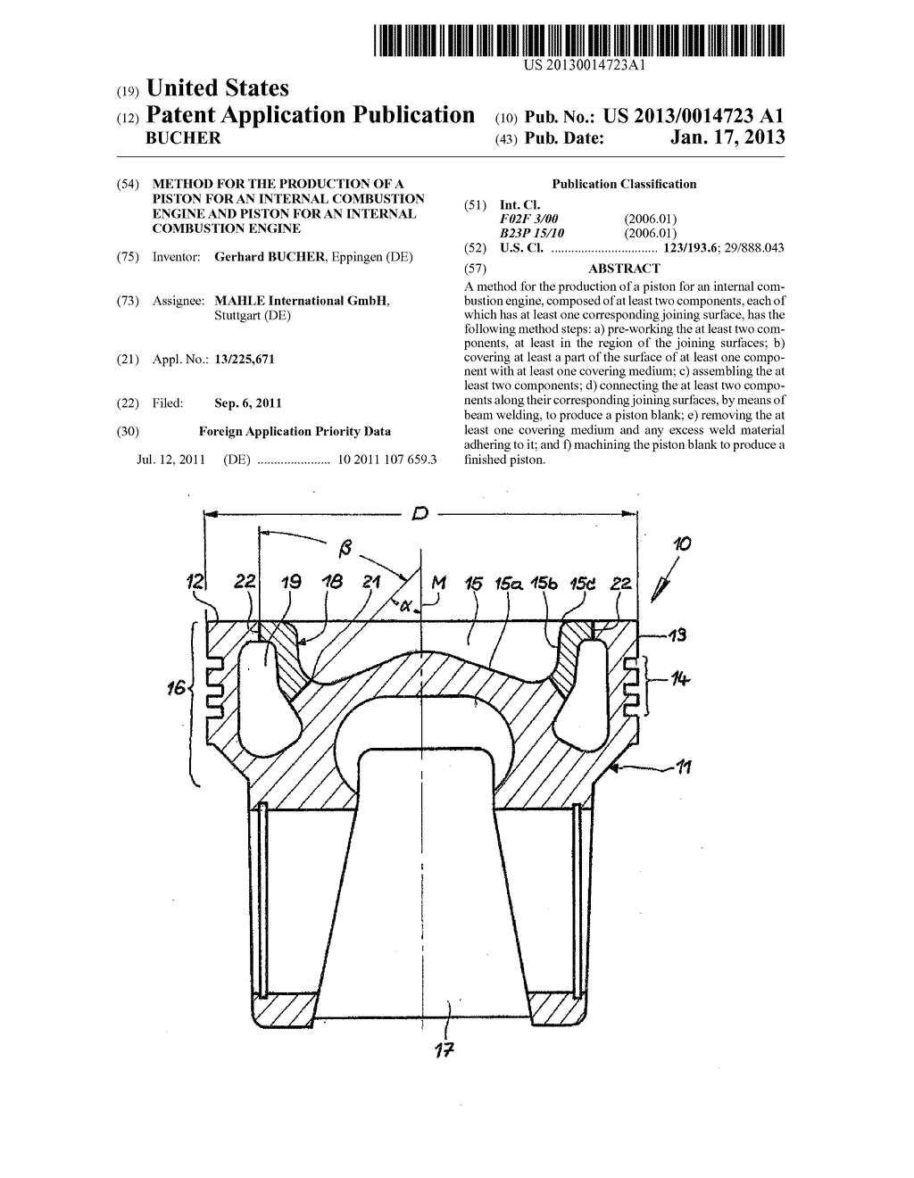 METHOD FOR THE PRODUCTION OF A PISTON FOR AN INTERNAL COMBUSTION ENGINE     AND PISTON FOR AN INTERNAL COMBUSTION ENGINEAANM BUCHER; GerhardAACI EppingenAACO DEAAGP BUCHER; Gerhard Eppingen DE - diagram, schematic, and image 01