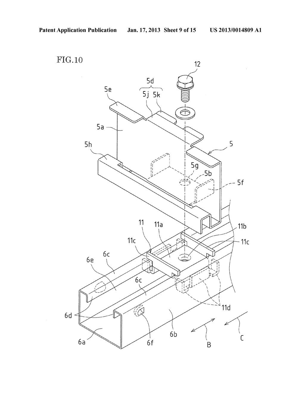 SOLAR CELL MODULE SUPPORT STRUCTURE, METHOD FOR INSTALLING THE SUPPORT     STRUCTURE, AND SOLAR PHOTOVOLTAIC SYSTEM USING THE SUPPORT STRUCTUREAANM Sagayama; KenichiAACI Osaka-shiAACO JPAAGP Sagayama; Kenichi Osaka-shi JPAANM Ohkoshi; YasushiAACI Osaka-shiAACO JPAAGP Ohkoshi; Yasushi Osaka-shi JPAANM Oshikawa; TetsuyaAACI Osaka-shiAACO JPAAGP Oshikawa; Tetsuya Osaka-shi JP - diagram, schematic, and image 10