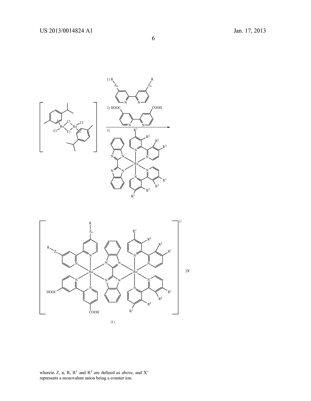 PHOTOELECTRIC CONVERSION ELEMENT COMPRISING BINUCLEAR RUTHENIUM COMPLEX     DYE HAVING A SUBSTITUTED BIPYRIDYL GROUP, AND PHOTOCHEMICAL CELLAANM Kakita; KazuakiAACI Ichihara-shiAACO JPAAGP Kakita; Kazuaki Ichihara-shi JPAANM Iwasa; TakafumiAACI Ichihara-shiAACO JPAAGP Iwasa; Takafumi Ichihara-shi JPAANM Kakuta; YoshihisaAACI TokyoAACO JPAAGP Kakuta; Yoshihisa Tokyo JPAANM Shirai; MasashiAACI Ube-shiAACO JPAAGP Shirai; Masashi Ube-shi JPAANM Furuya; ToshioAACI Ube-shiAACO JPAAGP Furuya; Toshio Ube-shi JPAANM Nishino; ShigeyoshiAACI Ube-shiAACO JPAAGP Nishino; Shigeyoshi Ube-shi JPAANM Shima; HidetakaAACI Ube-shiAACO JPAAGP Shima; Hidetaka Ube-shi JP - diagram, schematic, and image 09