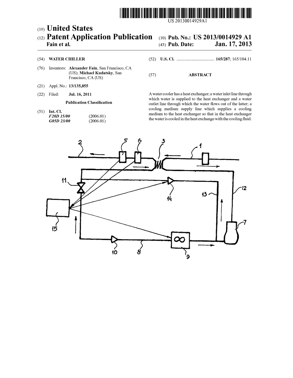 Water chillerAANM Fain; AlexanderAACI San FranciscoAAST CAAACO USAAGP Fain; Alexander San Francisco CA USAANM Kudatsky; MichaelAACI San FranciscoAAST CAAACO USAAGP Kudatsky; Michael San Francisco CA US - diagram, schematic, and image 01