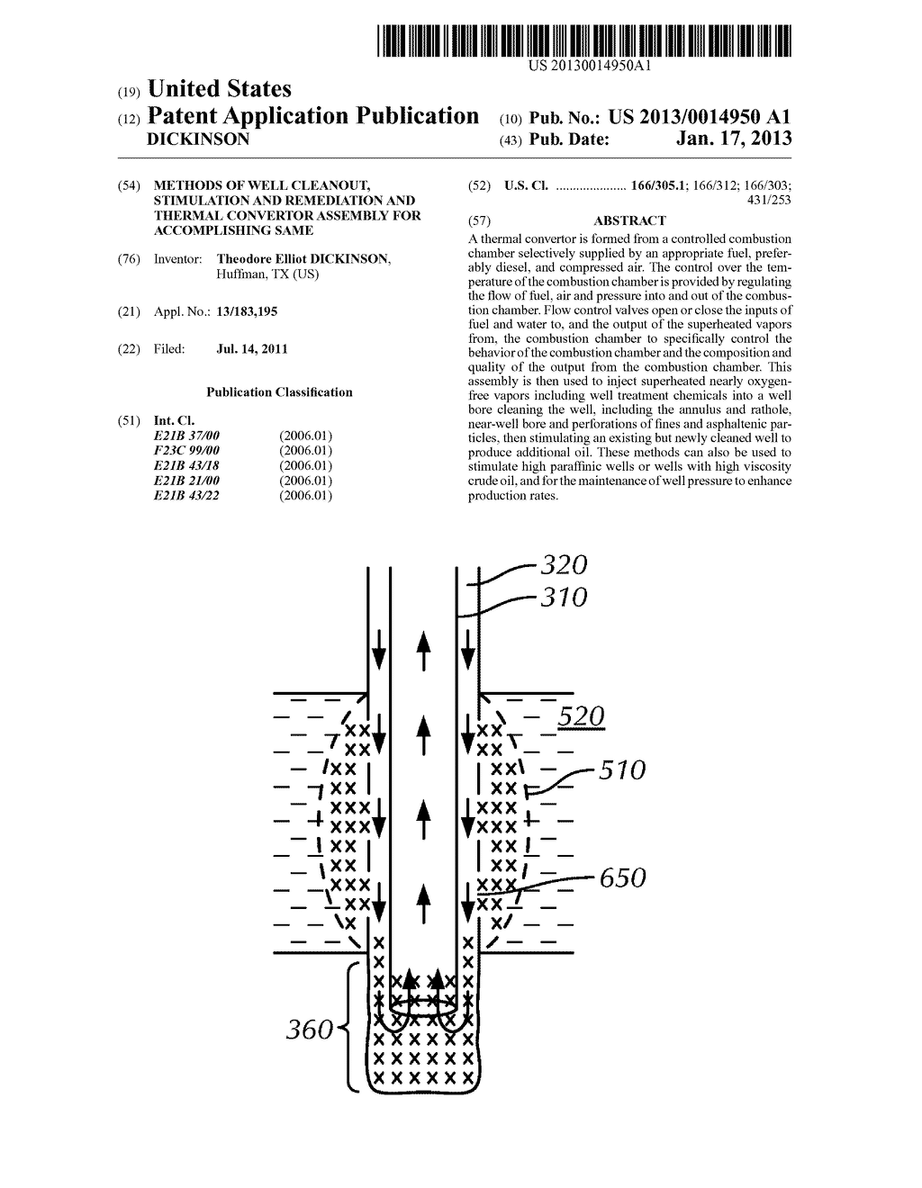 Methods of Well Cleanout, Stimulation and Remediation and Thermal     Convertor Assembly for Accomplishing SameAANM DICKINSON; Theodore ElliotAACI HuffmanAAST TXAACO USAAGP DICKINSON; Theodore Elliot Huffman TX US - diagram, schematic, and image 01