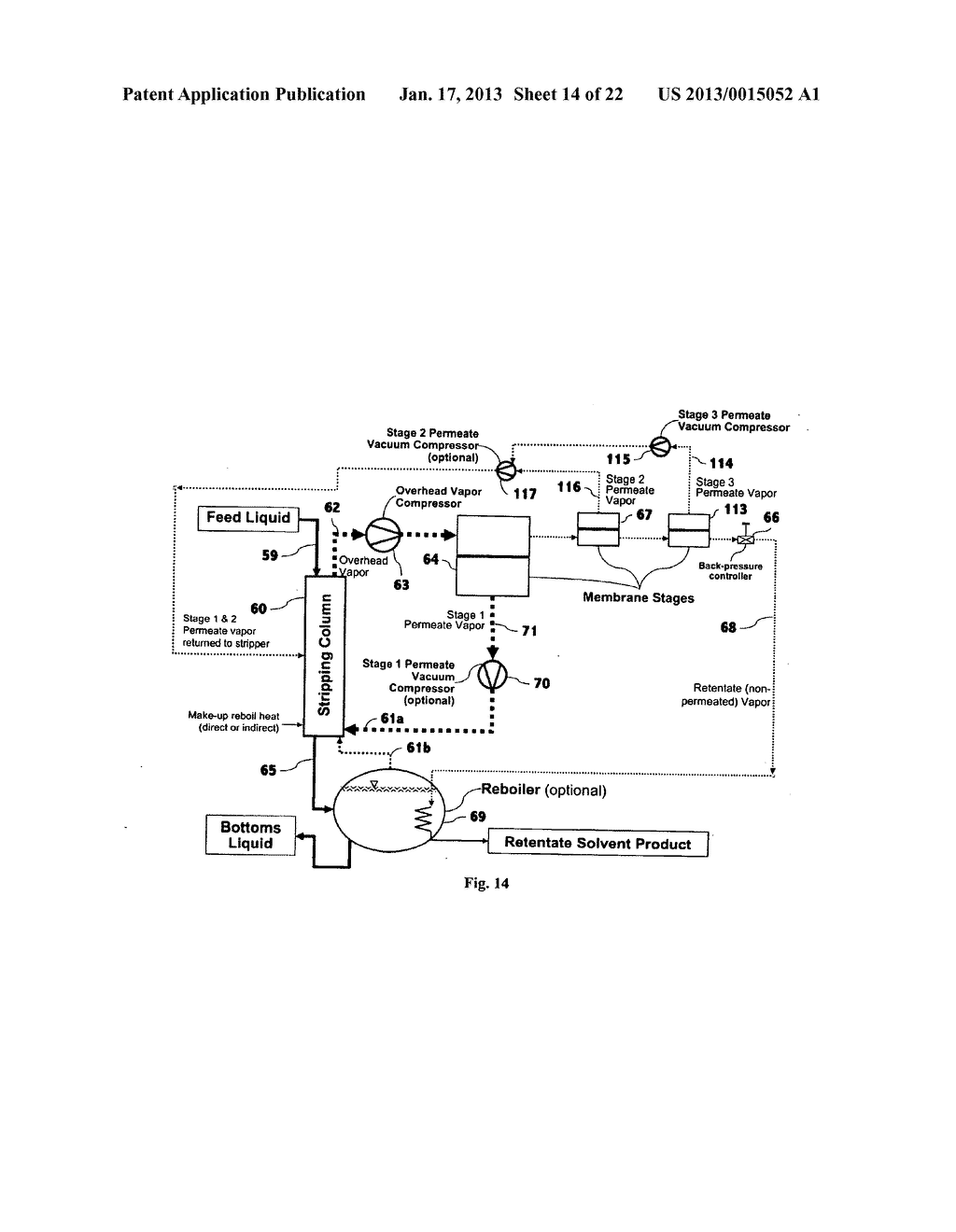 Liquid Separation by membrane assisted vapor stripping process - diagram, schematic, and image 15