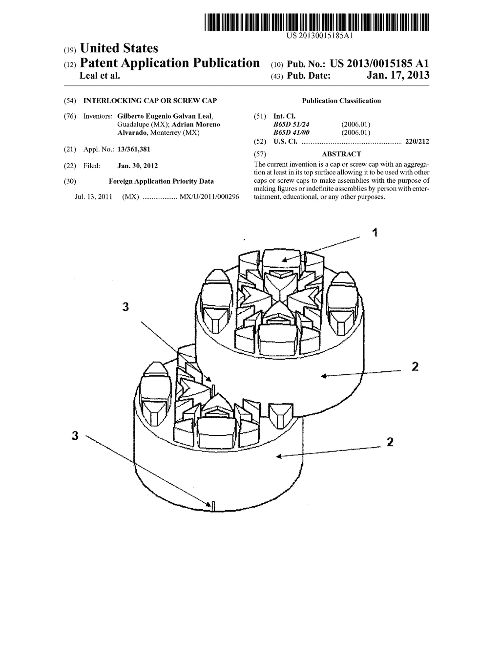 Interlocking Cap or Screw CapAANM Leal; Gilberto Eugenio GalvanAACI GuadalupeAACO MXAAGP Leal; Gilberto Eugenio Galvan Guadalupe MXAANM Alvarado; Adrian MorenoAACI MonterreyAACO MXAAGP Alvarado; Adrian Moreno Monterrey MX - diagram, schematic, and image 01