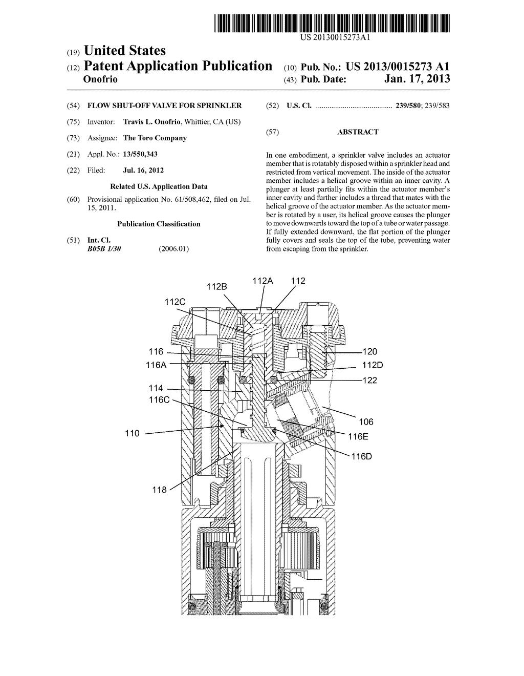 Flow Shut-Off Valve For Sprinkler - diagram, schematic, and image 01