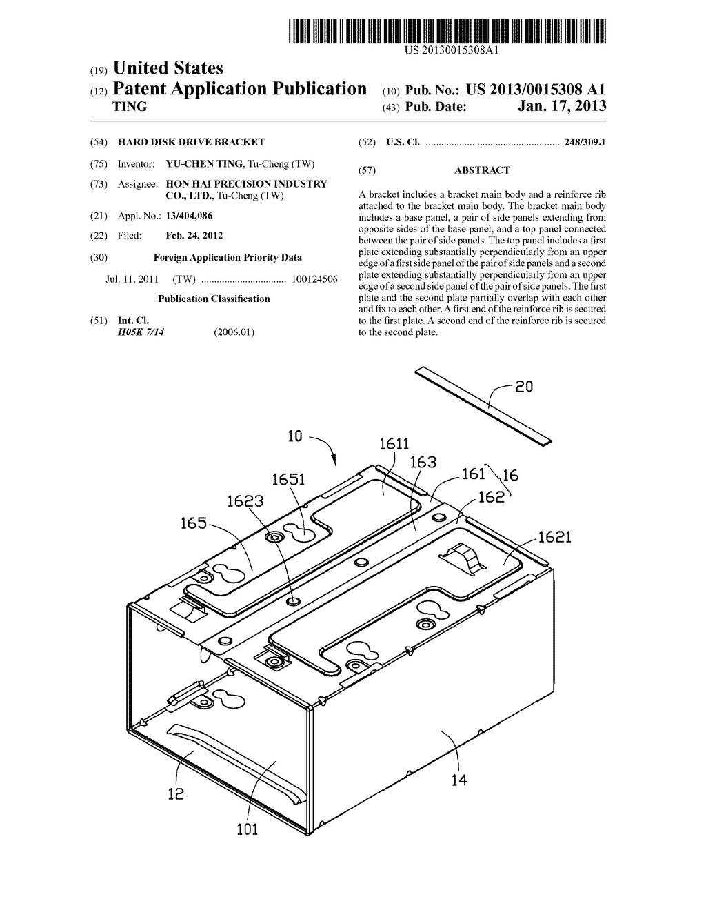 HARD DISK DRIVE BRACKETAANM TING; YU-CHENAACI Tu-ChengAACO TWAAGP TING; YU-CHEN Tu-Cheng TW - diagram, schematic, and image 01