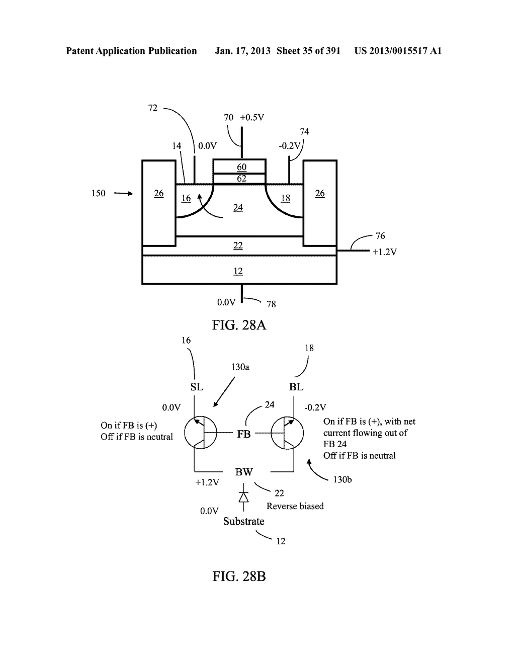 Semiconductor Memory Device Having Electrically Floating Body Transistor,     Semiconductor Memory Device Having Both Volatile and Non-Volatile     Functionality and Method of Operating - diagram, schematic, and image 36