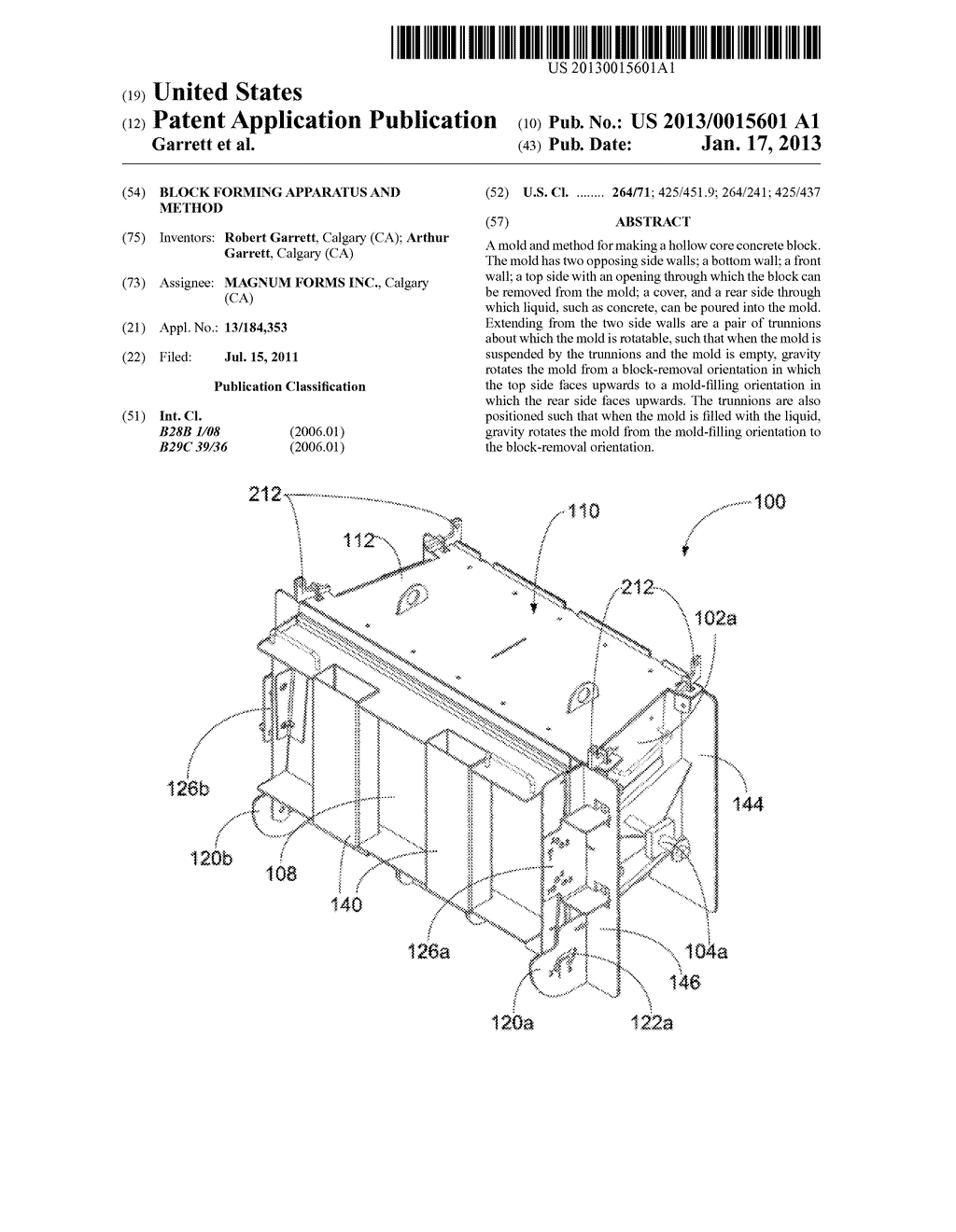 BLOCK FORMING APPARATUS AND METHODAANM Garrett; RobertAACI CalgaryAACO CAAAGP Garrett; Robert Calgary CAAANM Garrett; ArthurAACI CalgaryAACO CAAAGP Garrett; Arthur Calgary CA - diagram, schematic, and image 01