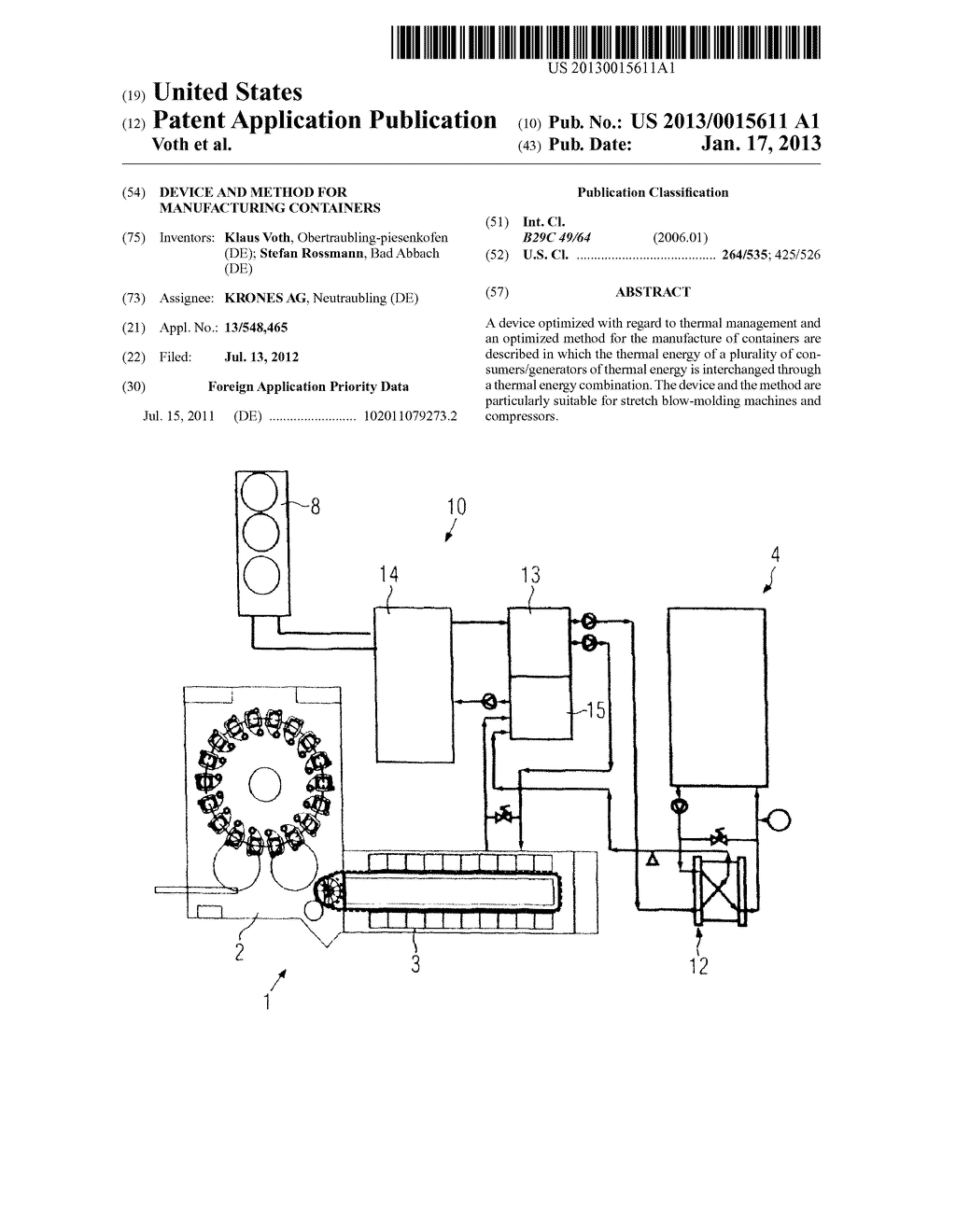 Device and Method for Manufacturing ContainersAANM Voth; KlausAACI Obertraubling-piesenkofenAACO DEAAGP Voth; Klaus Obertraubling-piesenkofen DEAANM Rossmann; StefanAACI Bad AbbachAACO DEAAGP Rossmann; Stefan Bad Abbach DE - diagram, schematic, and image 01