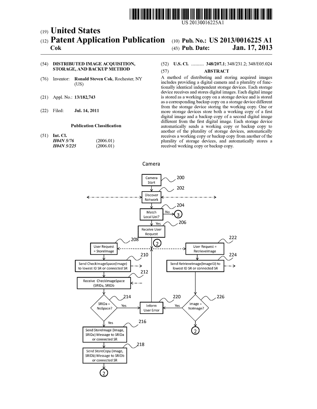 DISTRIBUTED IMAGE ACQUISITION, STORAGE, AND BACKUP METHODAANM Cok; Ronald StevenAACI RochesterAAST NYAACO USAAGP Cok; Ronald Steven Rochester NY US - diagram, schematic, and image 01