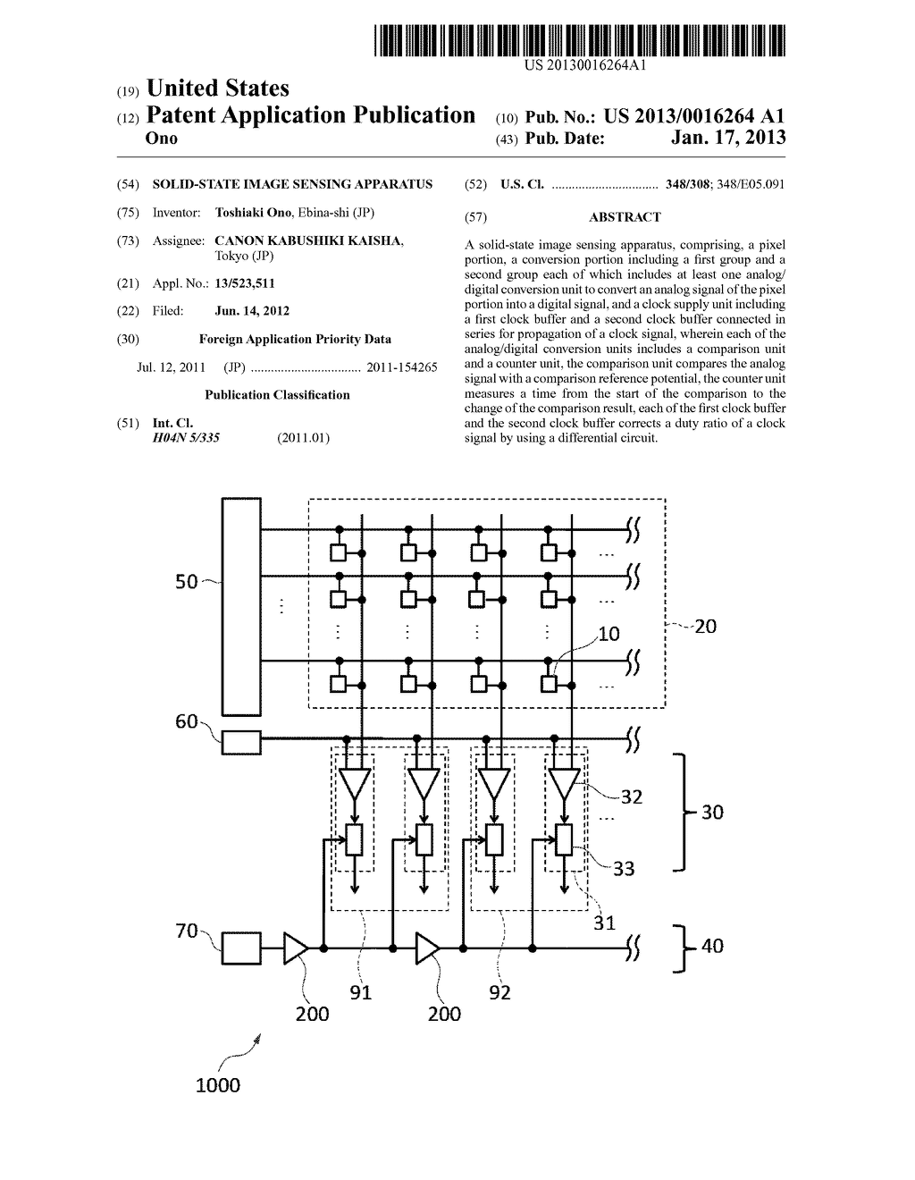 SOLID-STATE IMAGE SENSING APPARATUSAANM Ono; ToshiakiAACI Ebina-shiAACO JPAAGP Ono; Toshiaki Ebina-shi JP - diagram, schematic, and image 01