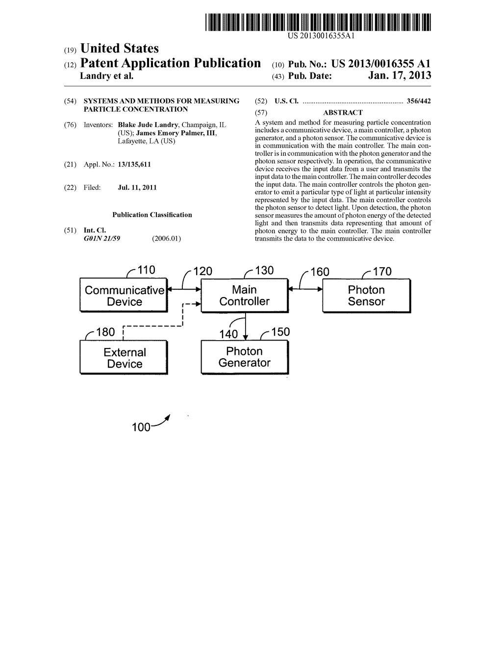 Systems and methods for measuring particle concentrationAANM Landry; Blake JudeAACI ChampaignAAST ILAACO USAAGP Landry; Blake Jude Champaign IL USAANM Palmer, III; James EmoryAACI LafayetteAAST LAAACO USAAGP Palmer, III; James Emory Lafayette LA US - diagram, schematic, and image 01