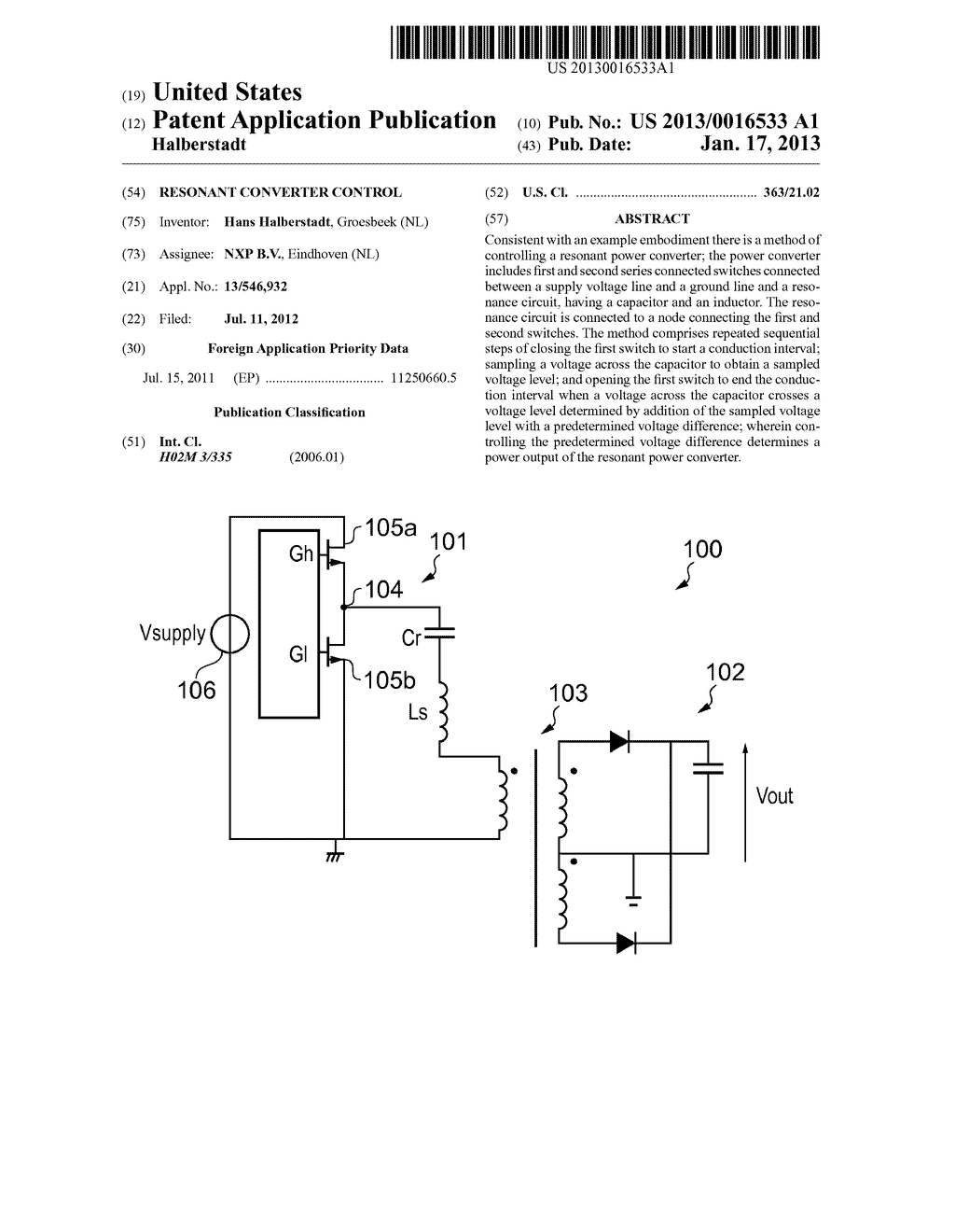 RESONANT CONVERTER CONTROLAANM Halberstadt; HansAACI GroesbeekAACO NLAAGP Halberstadt; Hans Groesbeek NL - diagram, schematic, and image 01