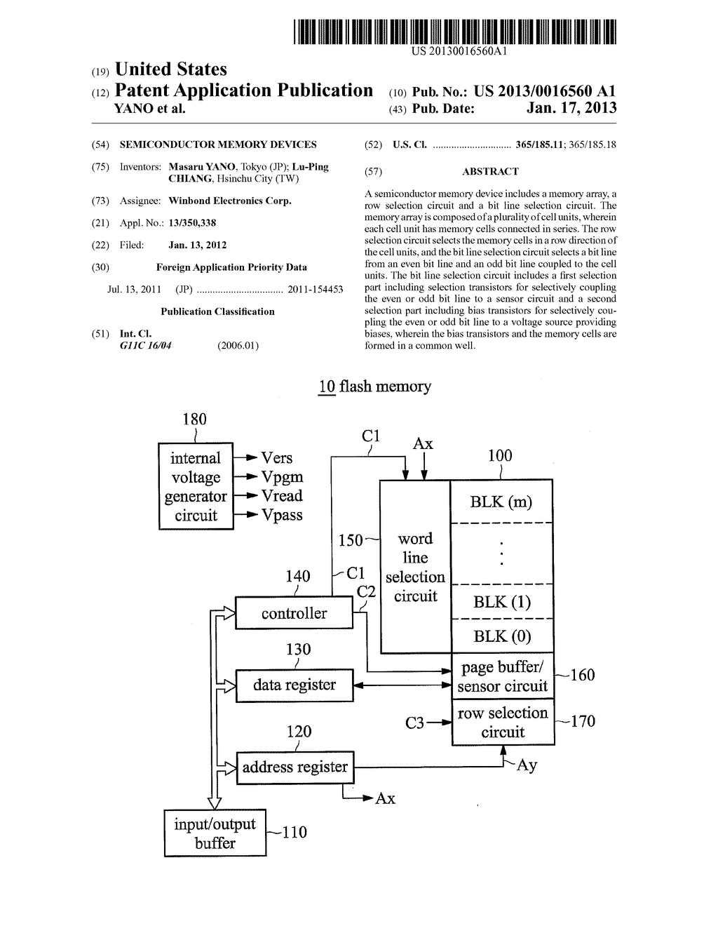 SEMICONDUCTOR MEMORY DEVICESAANM YANO; MasaruAACI TokyoAACO JPAAGP YANO; Masaru Tokyo JPAANM CHIANG; Lu-PingAACI Hsinchu CityAACO TWAAGP CHIANG; Lu-Ping Hsinchu City TW - diagram, schematic, and image 01