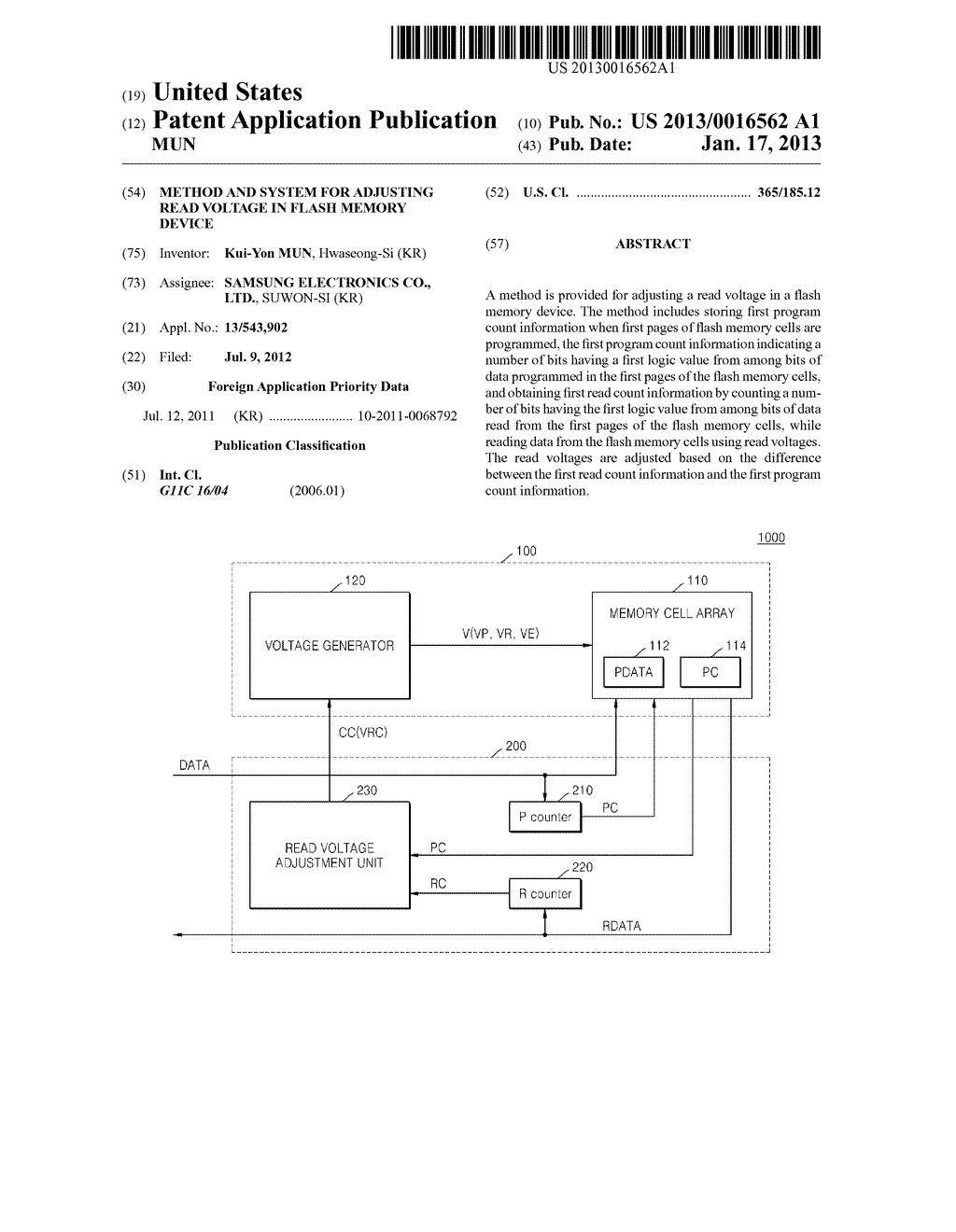 METHOD AND SYSTEM FOR ADJUSTING READ VOLTAGE IN FLASH MEMORY DEVICEAANM MUN; Kui-YonAACI Hwaseong-SiAACO KRAAGP MUN; Kui-Yon Hwaseong-Si KR - diagram, schematic, and image 01