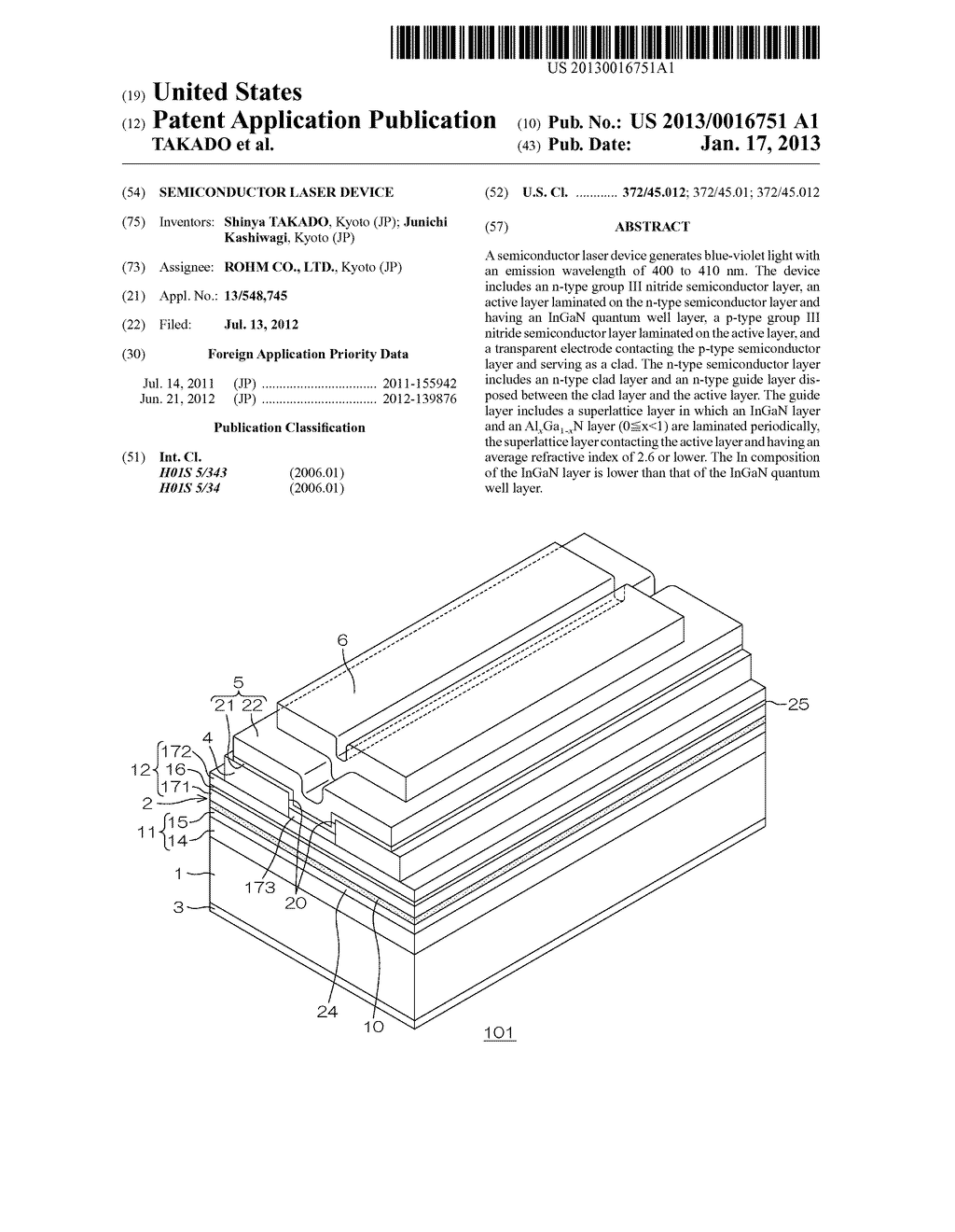 SEMICONDUCTOR LASER DEVICEAANM TAKADO; ShinyaAACI KyotoAACO JPAAGP TAKADO; Shinya Kyoto JPAANM Kashiwagi; JunichiAACI KyotoAACO JPAAGP Kashiwagi; Junichi Kyoto JP - diagram, schematic, and image 01