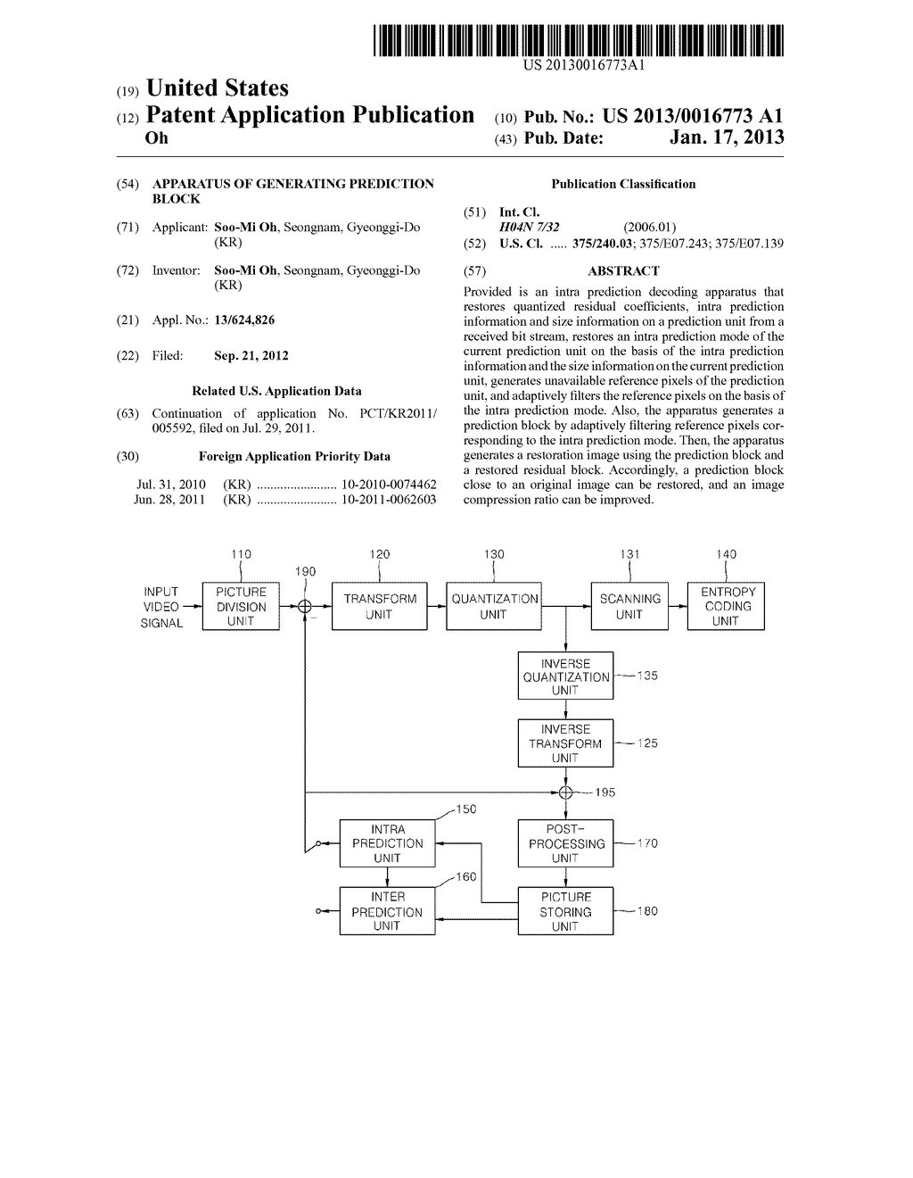 APPARATUS OF GENERATING PREDICTION BLOCK - diagram, schematic, and image 01