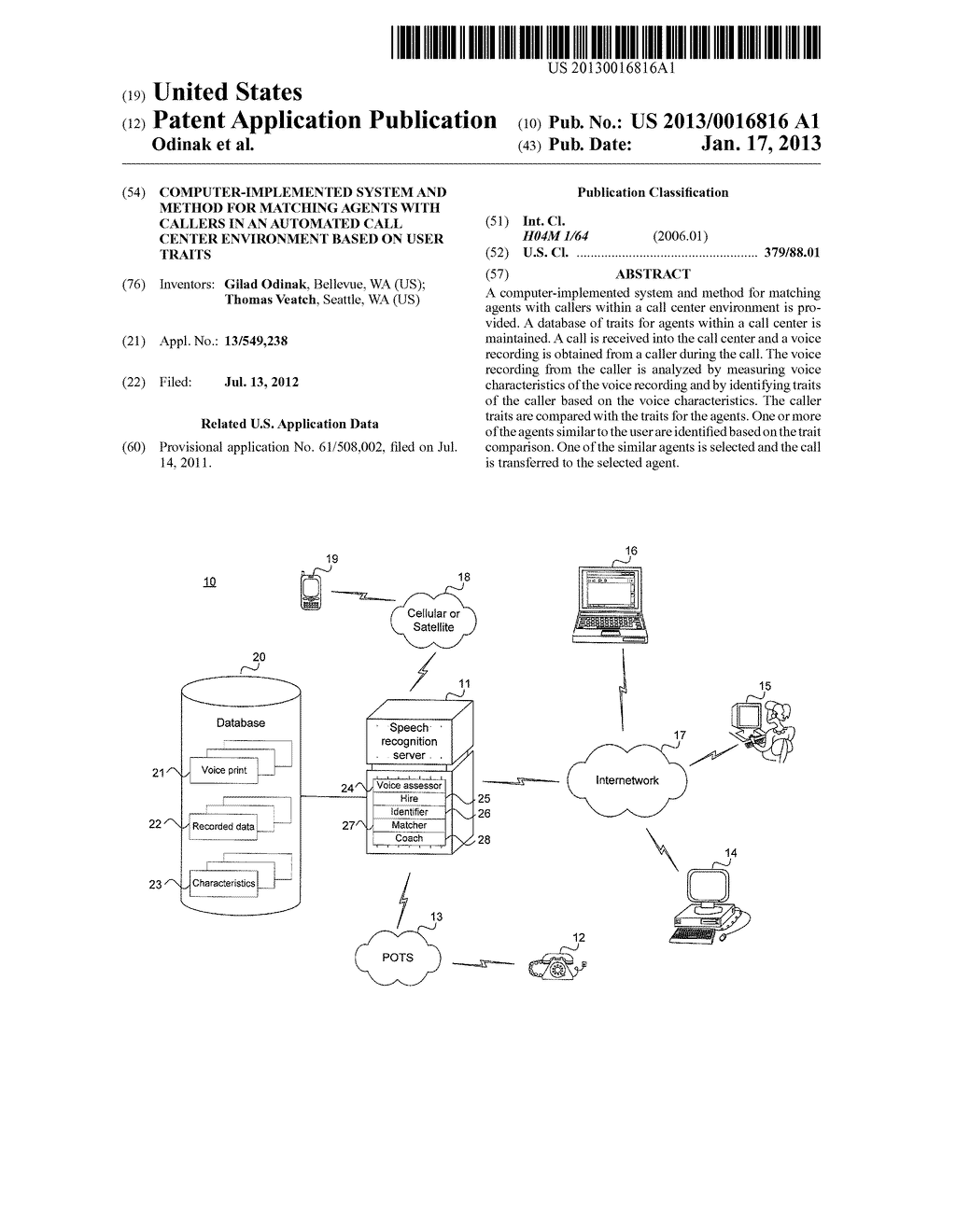 Computer-Implemented System And Method For Matching Agents With Callers In     An Automated Call Center Environment Based On User Traits - diagram, schematic, and image 01