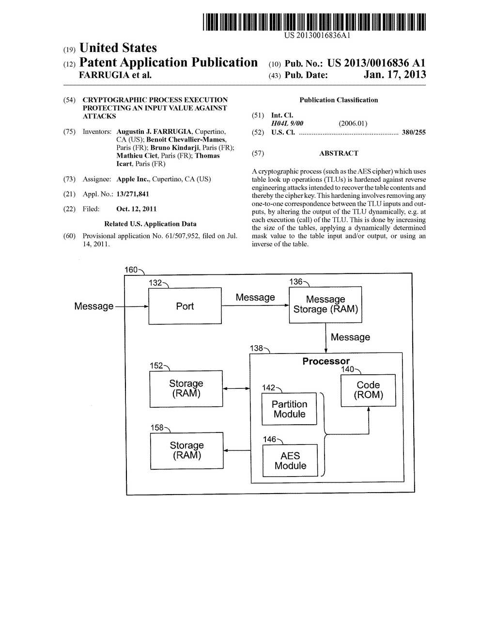 CRYPTOGRAPHIC PROCESS EXECUTION PROTECTING AN INPUT VALUE AGAINST ATTACKS - diagram, schematic, and image 01