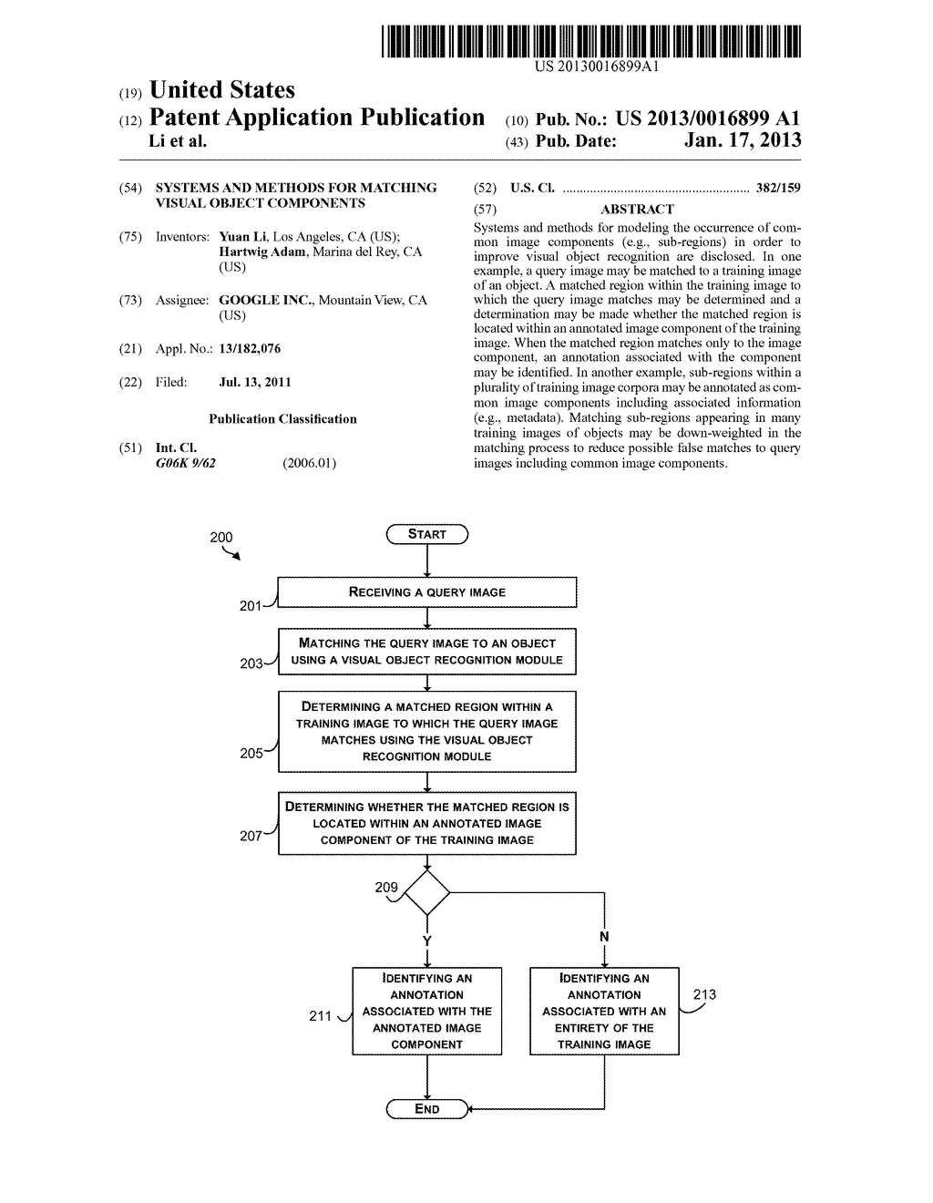 Systems and Methods for Matching Visual Object ComponentsAANM Li; YuanAACI Los AngelesAAST CAAACO USAAGP Li; Yuan Los Angeles CA USAANM Adam; HartwigAACI Marina del ReyAAST CAAACO USAAGP Adam; Hartwig Marina del Rey CA US - diagram, schematic, and image 01