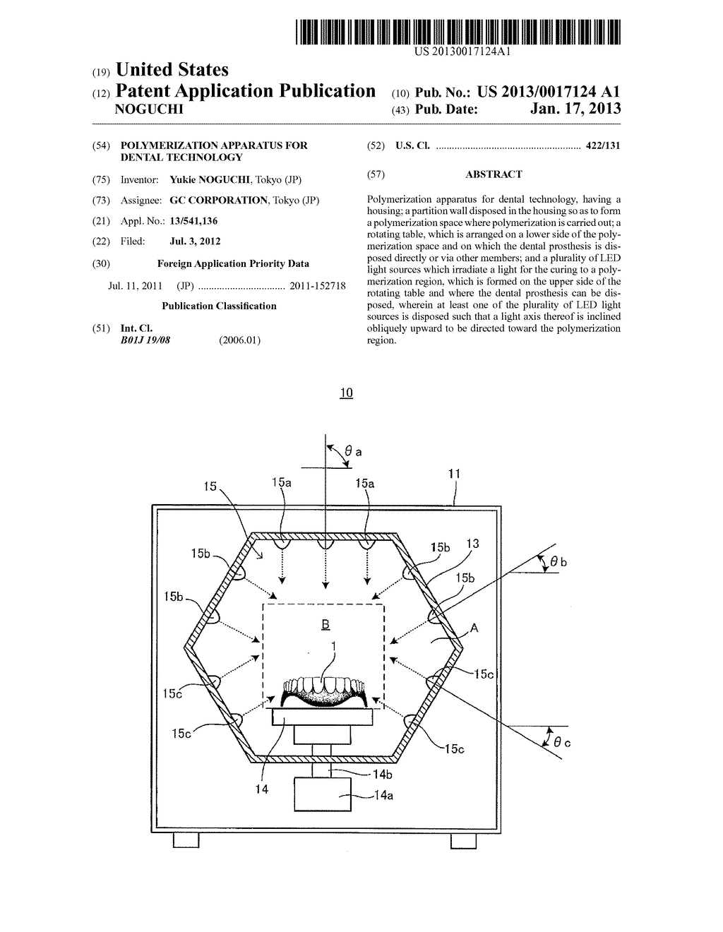 POLYMERIZATION APPARATUS FOR DENTAL TECHNOLOGYAANM NOGUCHI; YukieAACI TokyoAACO JPAAGP NOGUCHI; Yukie Tokyo JP - diagram, schematic, and image 01