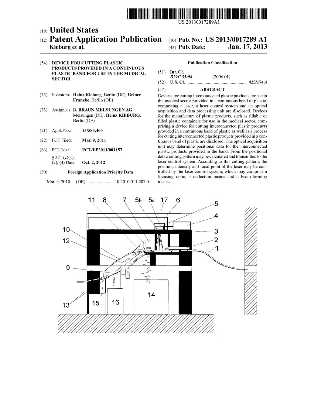 DEVICE FOR CUTTING PLASTIC PRODUCTS PROVIDED IN A CONTINUOUS PLASTIC BAND     FOR USE IN THE MEDICAL SECTORAANM Kieburg; HeinzAACI BerlinAACO DEAAGP Kieburg; Heinz Berlin DEAANM Franzke; ReinerAACI BerlinAACO DEAAGP Franzke; Reiner Berlin DE - diagram, schematic, and image 01