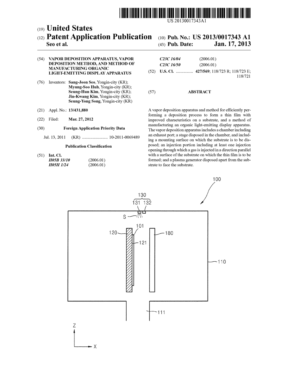 VAPOR DEPOSITION APPARATUS, VAPOR DEPOSITION METHOD, AND METHOD OF     MANUFACTURING ORGANIC LIGHT-EMITTING DISPLAY APPARATUSAANM Seo; Sang-JoonAACI Yongin-cityAACO KRAAGP Seo; Sang-Joon Yongin-city KRAANM Huh; Myung-SooAACI Yongin-cityAACO KRAAGP Huh; Myung-Soo Yongin-city KRAANM Kim; Seung-HunAACI Yongin-cityAACO KRAAGP Kim; Seung-Hun Yongin-city KRAANM Kim; Jin-KwangAACI Yongin-cityAACO KRAAGP Kim; Jin-Kwang Yongin-city KRAANM Song; Seung-YongAACI Yongin-cityAACO KRAAGP Song; Seung-Yong Yongin-city KR - diagram, schematic, and image 01