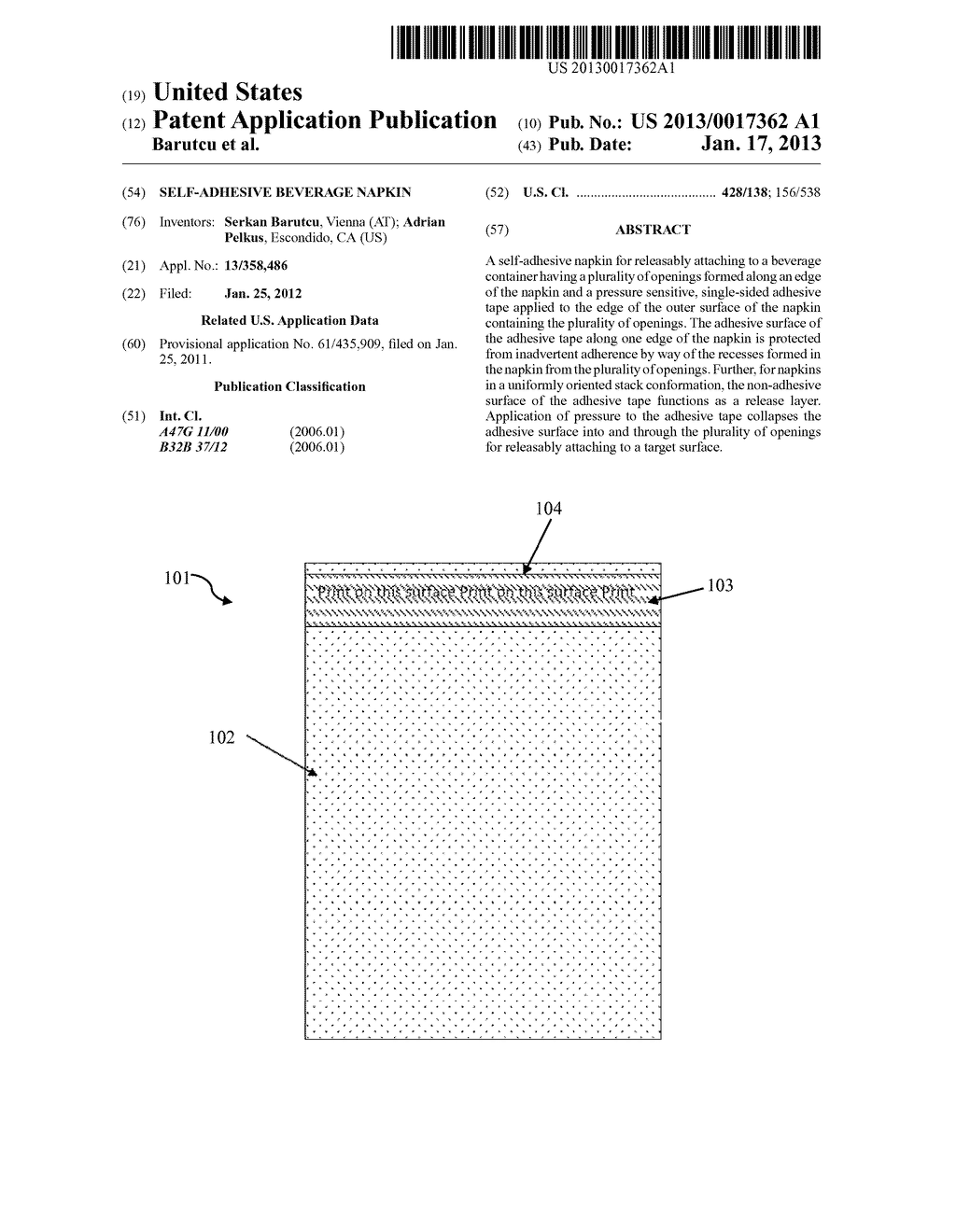 Self-Adhesive Beverage Napkin - diagram, schematic, and image 01