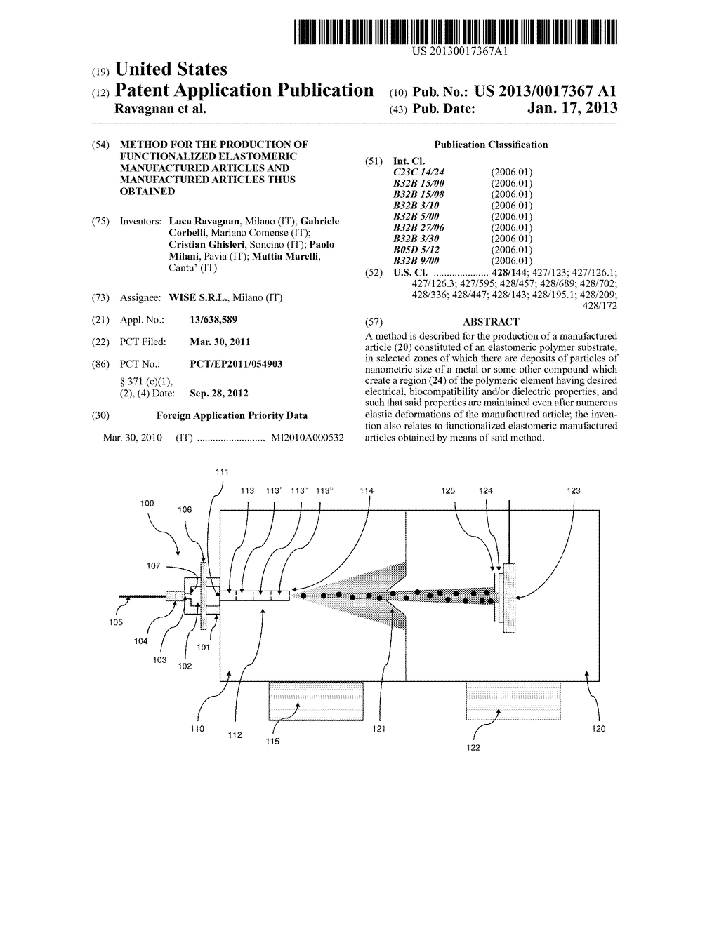 METHOD FOR THE PRODUCTION OF FUNCTIONALIZED ELASTOMERIC MANUFACTURED     ARTICLES AND MANUFACTURED ARTICLES THUS OBTAINEDAANM Ravagnan; LucaAACI MilanoAACO ITAAGP Ravagnan; Luca Milano ITAANM Corbelli; GabrieleAACI Mariano ComenseAACO ITAAGP Corbelli; Gabriele Mariano Comense ITAANM Ghisleri; CristianAACI SoncinoAACO ITAAGP Ghisleri; Cristian Soncino ITAANM Milani; PaoloAACI PaviaAACO ITAAGP Milani; Paolo Pavia ITAANM Marelli; MattiaAACI Cantu'AACO ITAAGP Marelli; Mattia Cantu' IT - diagram, schematic, and image 01