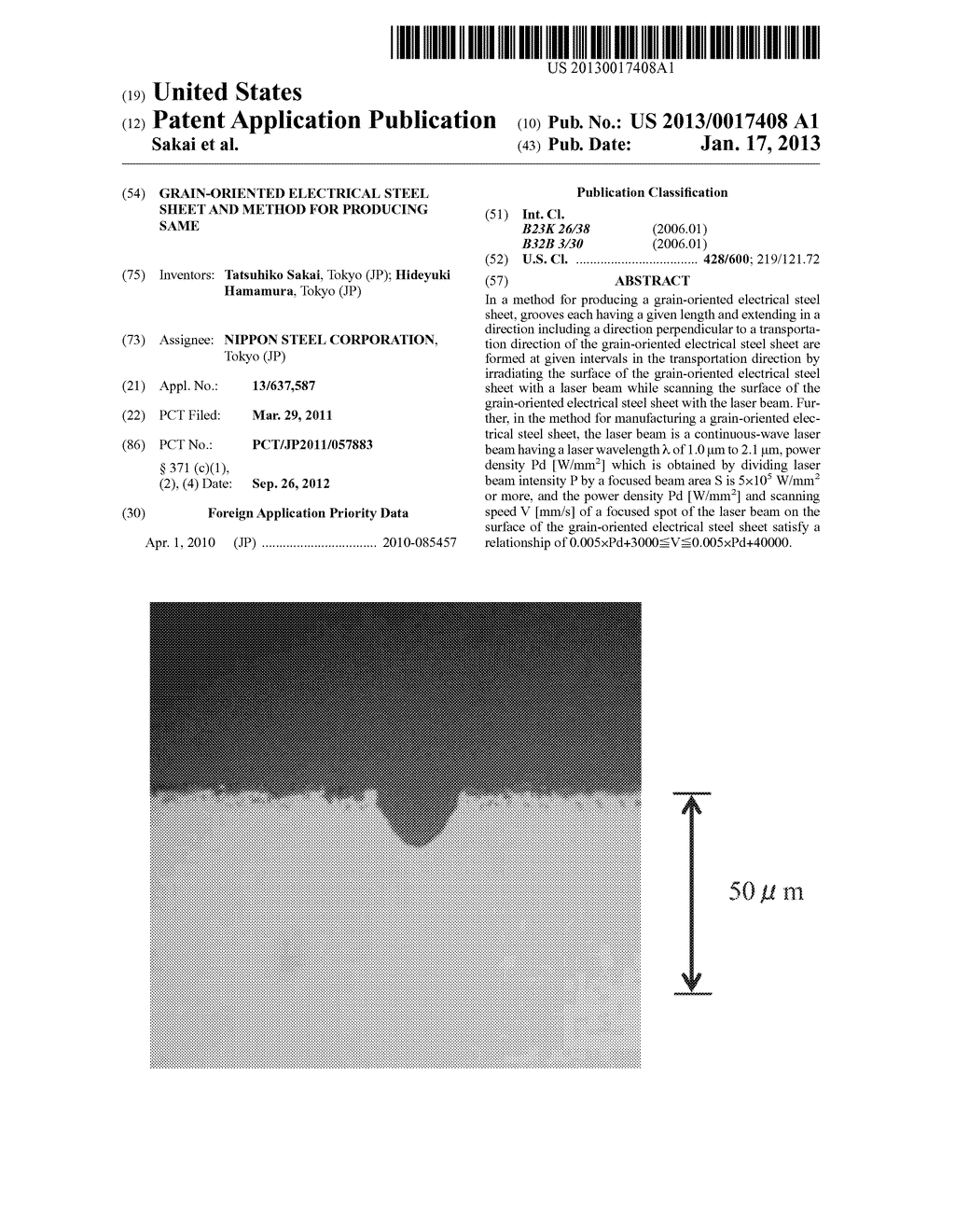 GRAIN-ORIENTED ELECTRICAL STEEL SHEET AND METHOD FOR PRODUCING SAMEAANM Sakai; TatsuhikoAACI TokyoAACO JPAAGP Sakai; Tatsuhiko Tokyo JPAANM Hamamura; HideyukiAACI TokyoAACO JPAAGP Hamamura; Hideyuki Tokyo JP - diagram, schematic, and image 01