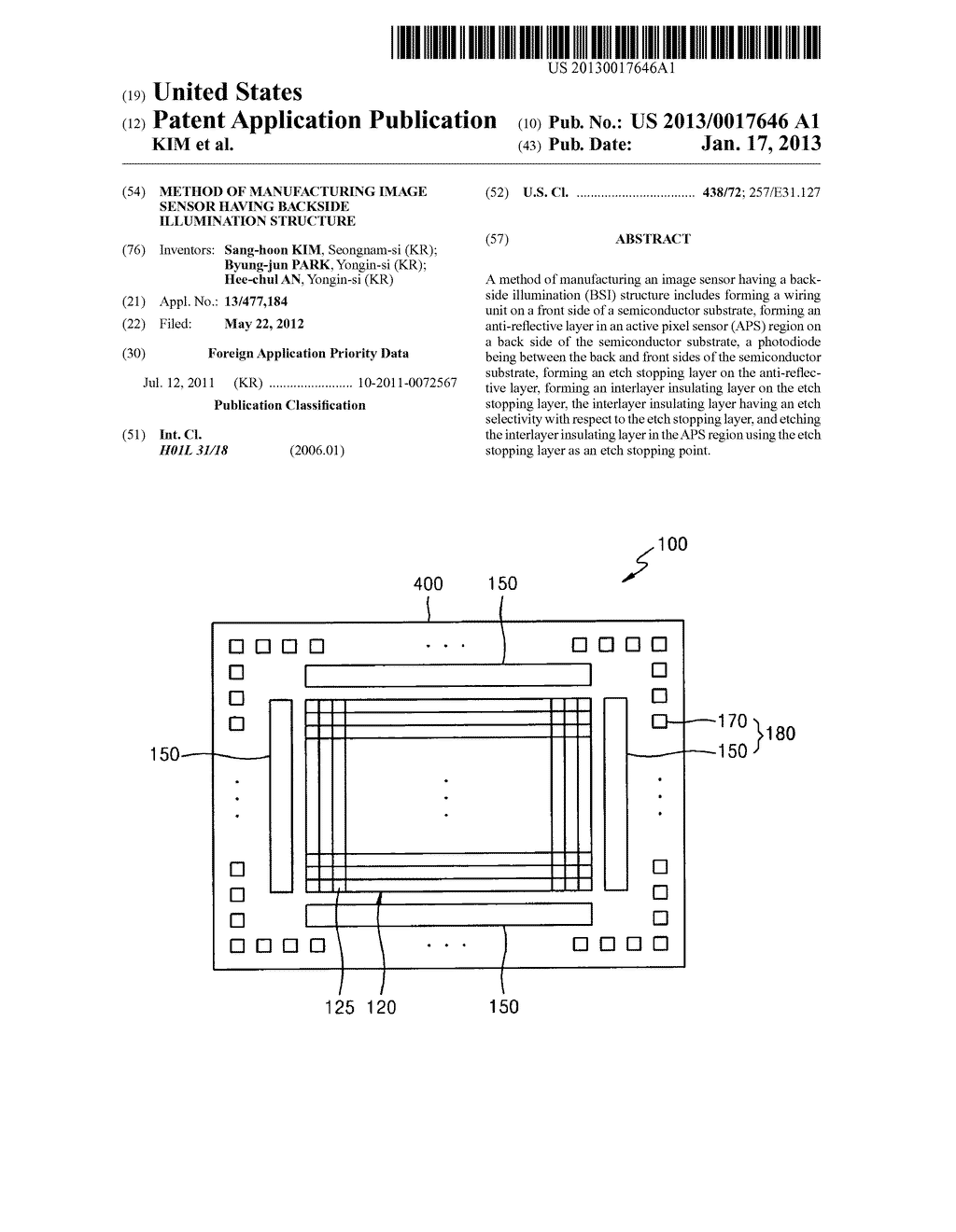 METHOD OF MANUFACTURING IMAGE SENSOR HAVING BACKSIDE ILLUMINATION     STRUCTUREAANM KIM; Sang-hoonAACI Seongnam-siAACO KRAAGP KIM; Sang-hoon Seongnam-si KRAANM PARK; Byung-junAACI Yongin-siAACO KRAAGP PARK; Byung-jun Yongin-si KRAANM AN; Hee-chulAACI Yongin-siAACO KRAAGP AN; Hee-chul Yongin-si KR - diagram, schematic, and image 01