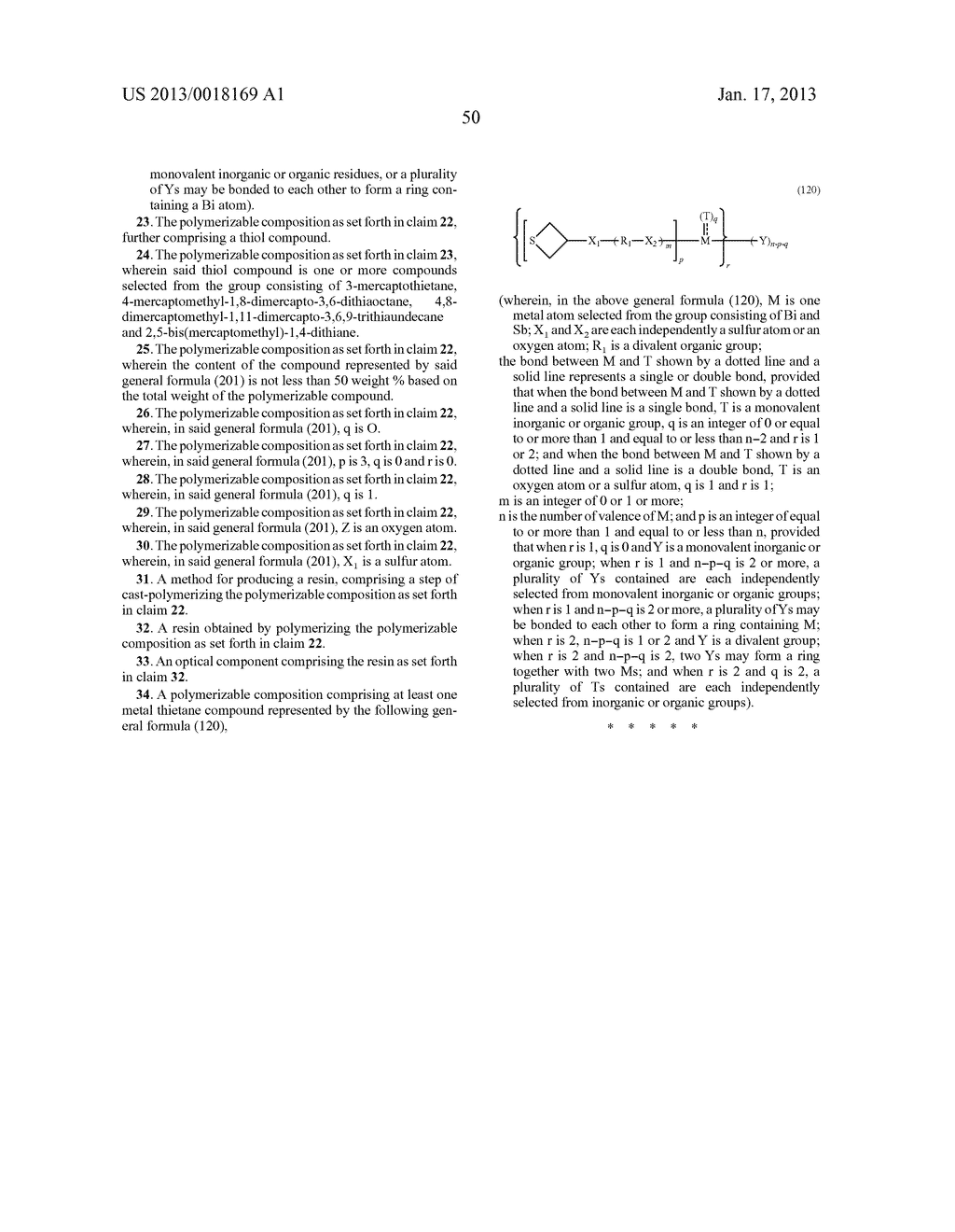 Metal Thietane Compound, Polymerizable Composition Containing the     Compound, Resin and Use of the Resin - diagram, schematic, and image 51