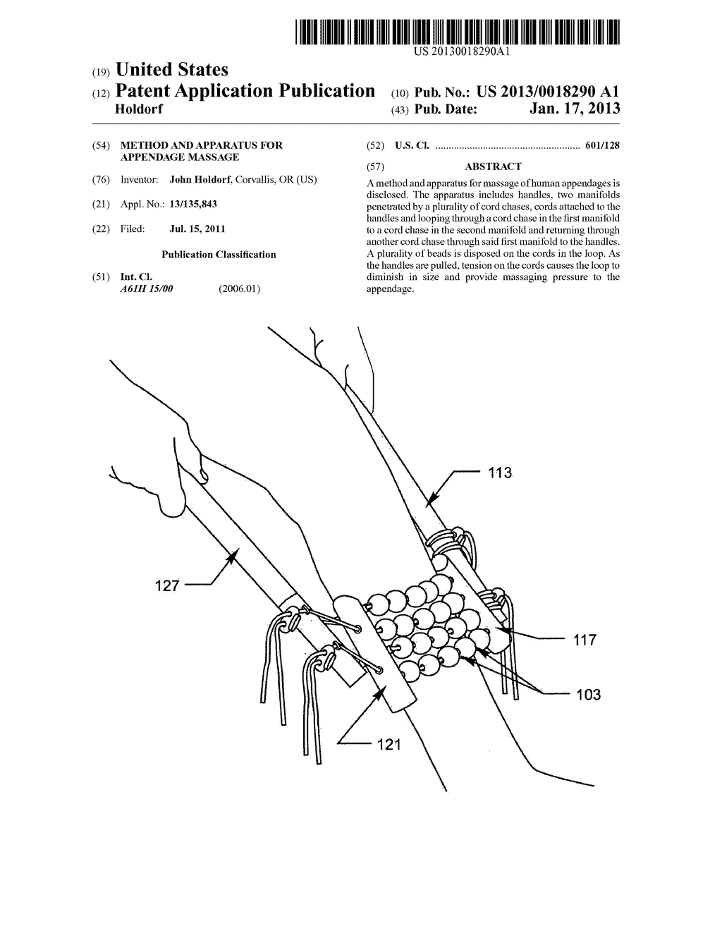 Method and apparatus for appendage massageAANM Holdorf; JohnAACI CorvallisAAST ORAACO USAAGP Holdorf; John Corvallis OR US - diagram, schematic, and image 01