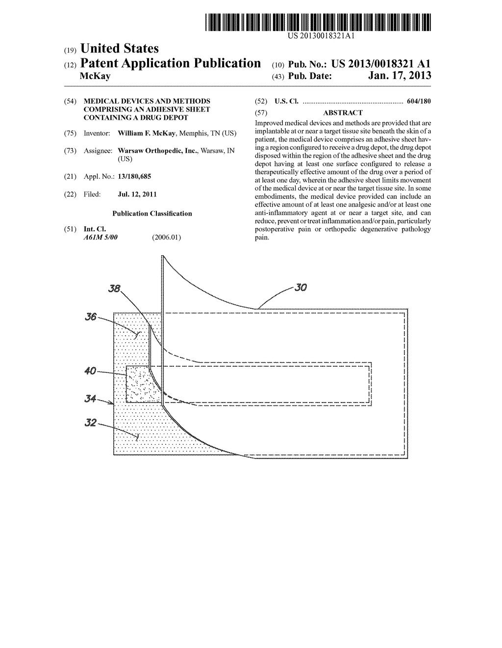 MEDICAL DEVICES AND METHODS COMPRISING AN ADHESIVE SHEET CONTAINING A DRUG     DEPOTAANM McKay; William F.AACI MemphisAAST TNAACO USAAGP McKay; William F. Memphis TN US - diagram, schematic, and image 01