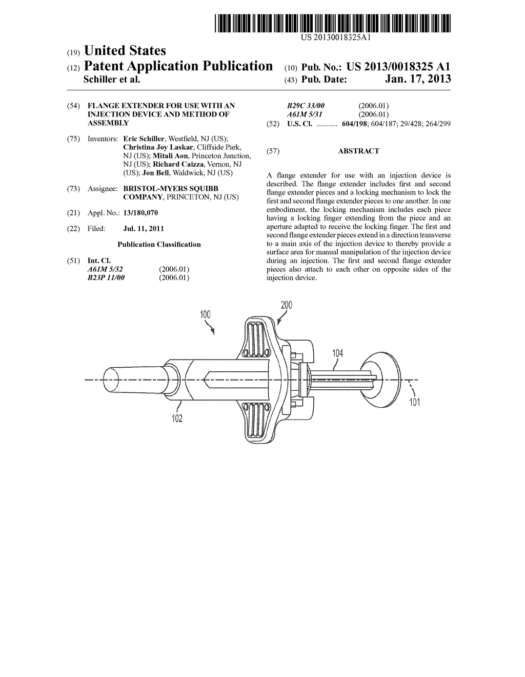 FLANGE EXTENDER FOR USE WITH AN INJECTION DEVICE AND METHOD OF ASSEMBLYAANM Schiller; EricAACI WestfieldAAST NJAACO USAAGP Schiller; Eric Westfield NJ USAANM Laskar; Christina JoyAACI Cliffside ParkAAST NJAACO USAAGP Laskar; Christina Joy Cliffside Park NJ USAANM Aon; MitaliAACI Princeton JunctionAAST NJAACO USAAGP Aon; Mitali Princeton Junction NJ USAANM Caizza; RichardAACI VernonAAST NJAACO USAAGP Caizza; Richard Vernon NJ USAANM Bell; JonAACI WaldwickAAST NJAACO USAAGP Bell; Jon Waldwick NJ US - diagram, schematic, and image 01