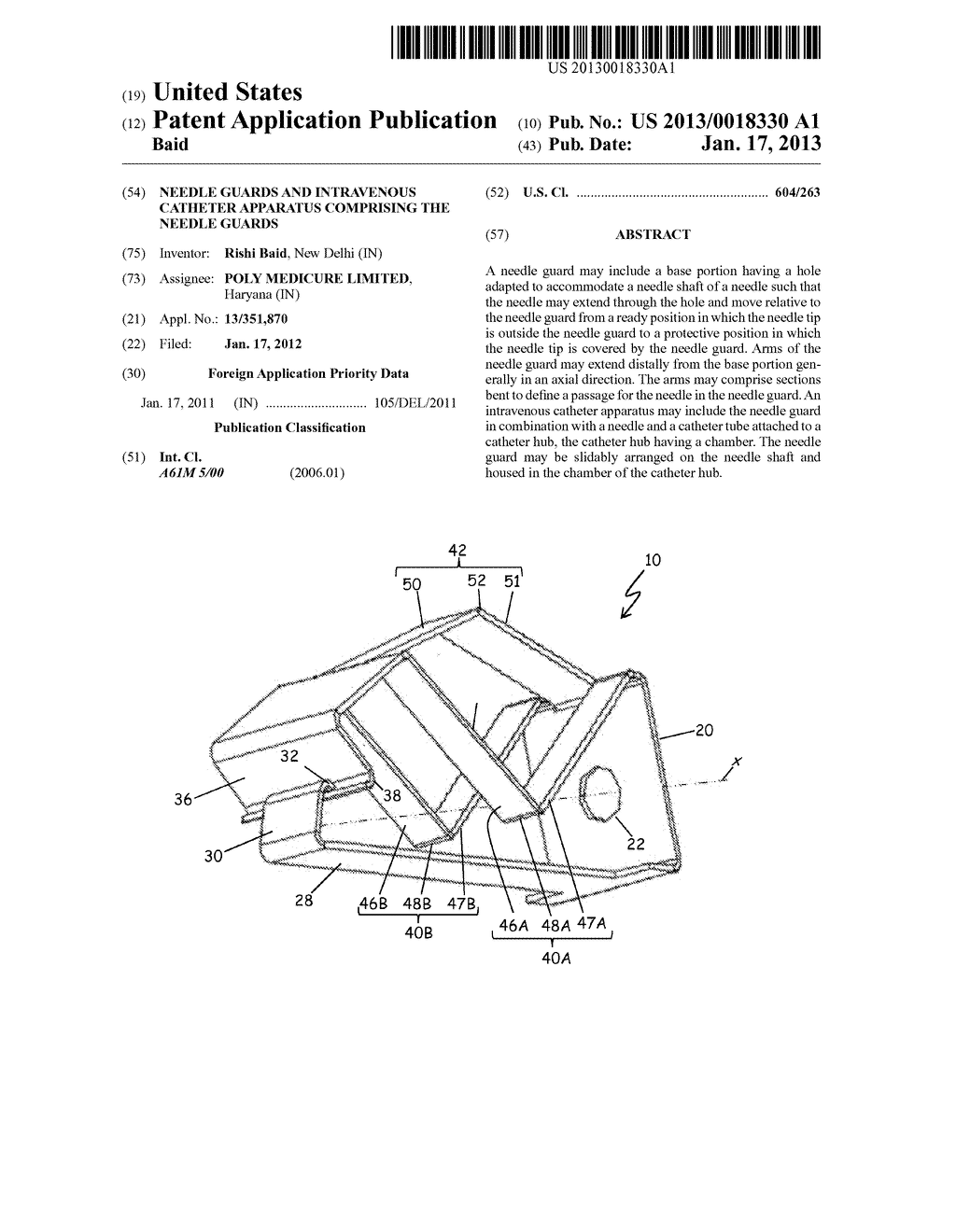 NEEDLE GUARDS AND INTRAVENOUS CATHETER APPARATUS COMPRISING THE NEEDLE     GUARDSAANM Baid; RishiAACI New DelhiAACO INAAGP Baid; Rishi New Delhi IN - diagram, schematic, and image 01