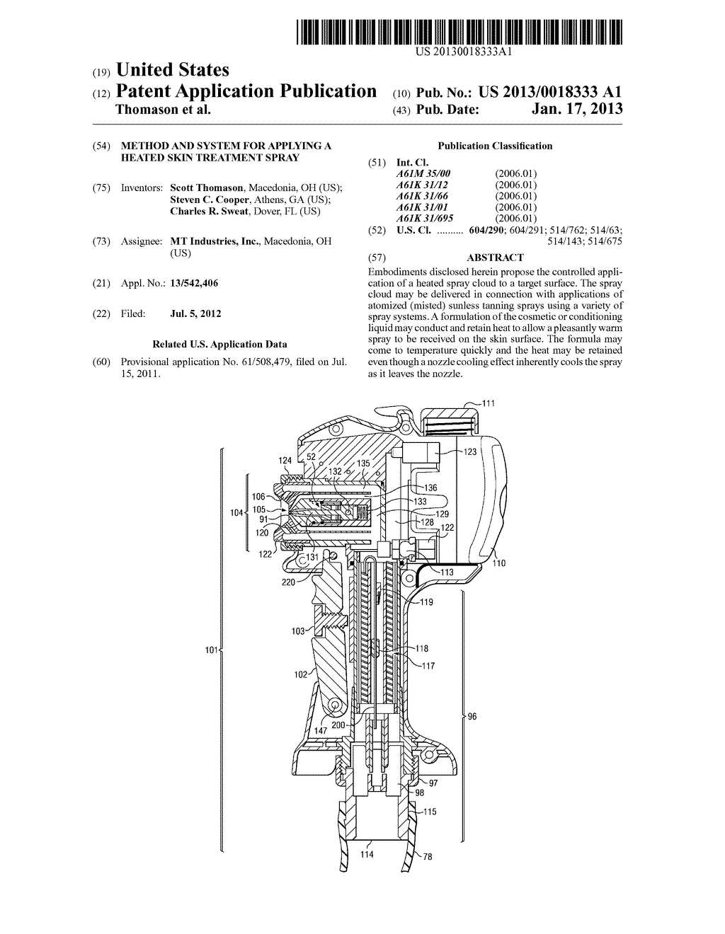 METHOD AND SYSTEM FOR APPLYING A HEATED SKIN TREATMENT SPRAY - diagram, schematic, and image 01