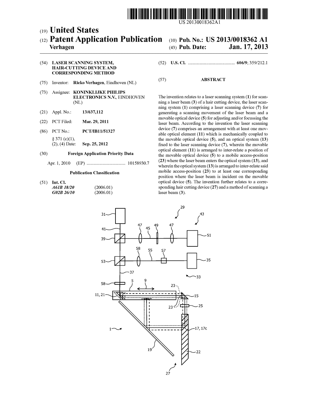 LASER SCANNING SYSTEM, HAIR-CUTTING DEVICE AND CORRESPONDING METHODAANM Verhagen; RiekoAACI EindhovenAACO NLAAGP Verhagen; Rieko Eindhoven NL - diagram, schematic, and image 01