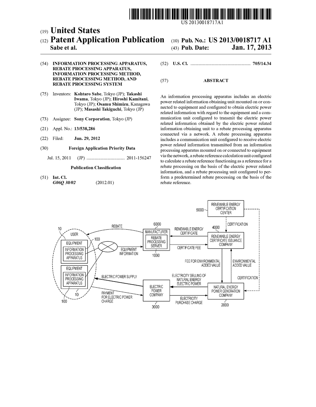 INFORMATION PROCESSING APPARATUS, REBATE PROCESSING APPARATUS, INFORMATION     PROCESSING METHOD, REBATE PROCESSING METHOD, AND REBATE PROCESSING SYSTEMAANM Sabe; KohtaroAACI TokyoAACO JPAAGP Sabe; Kohtaro Tokyo JPAANM Iwama; TakashiAACI TokyoAACO JPAAGP Iwama; Takashi Tokyo JPAANM Kamitani; HiroshiAACI TokyoAACO JPAAGP Kamitani; Hiroshi Tokyo JPAANM Shimizu; OsamuAACI KanagawaAACO JPAAGP Shimizu; Osamu Kanagawa JPAANM Takiguchi; MasashiAACI TokyoAACO JPAAGP Takiguchi; Masashi Tokyo JP - diagram, schematic, and image 01