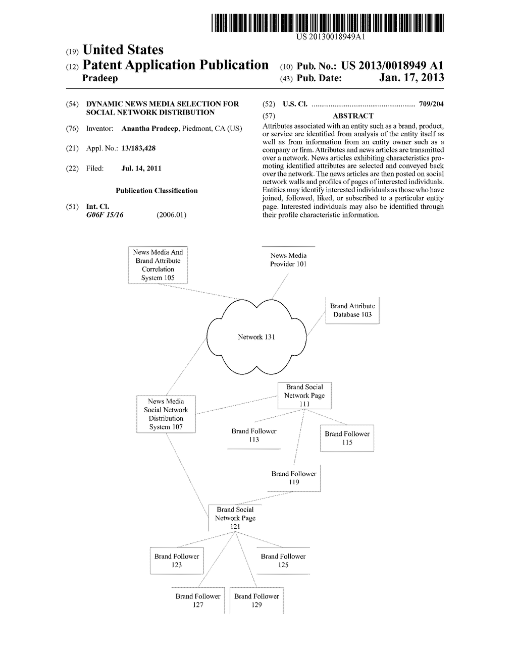 DYNAMIC NEWS MEDIA SELECTION FOR SOCIAL NETWORK DISTRIBUTIONAANM Pradeep; AnanthaAACI PiedmontAAST CAAACO USAAGP Pradeep; Anantha Piedmont CA US - diagram, schematic, and image 01