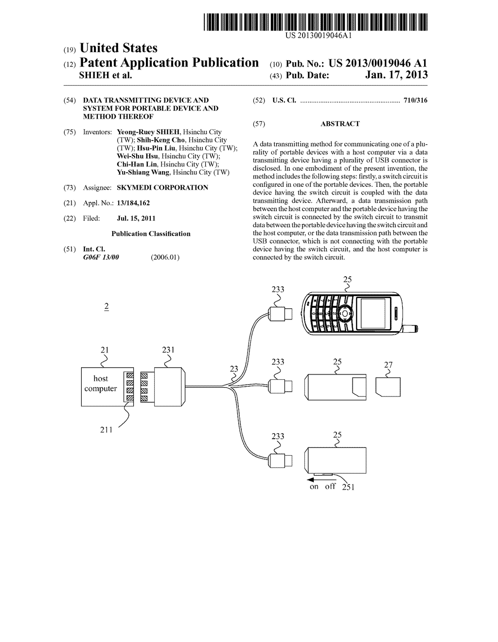 DATA TRANSMITTING DEVICE AND SYSTEM FOR PORTABLE DEVICE AND METHOD THEREOFAANM SHIEH; Yeong-RueyAACI Hsinchu CityAACO TWAAGP SHIEH; Yeong-Ruey Hsinchu City TWAANM Cho; Shih-KengAACI Hsinchu CityAACO TWAAGP Cho; Shih-Keng Hsinchu City TWAANM Liu; Hsu-PinAACI Hsinchu CityAACO TWAAGP Liu; Hsu-Pin Hsinchu City TWAANM Hsu; Wei-ShuAACI Hsinchu CityAACO TWAAGP Hsu; Wei-Shu Hsinchu City TWAANM Lin; Chi-HanAACI Hsinchu CityAACO TWAAGP Lin; Chi-Han Hsinchu City TWAANM Wang; Yu-ShiangAACI Hsinchu CityAACO TWAAGP Wang; Yu-Shiang Hsinchu City TW - diagram, schematic, and image 01