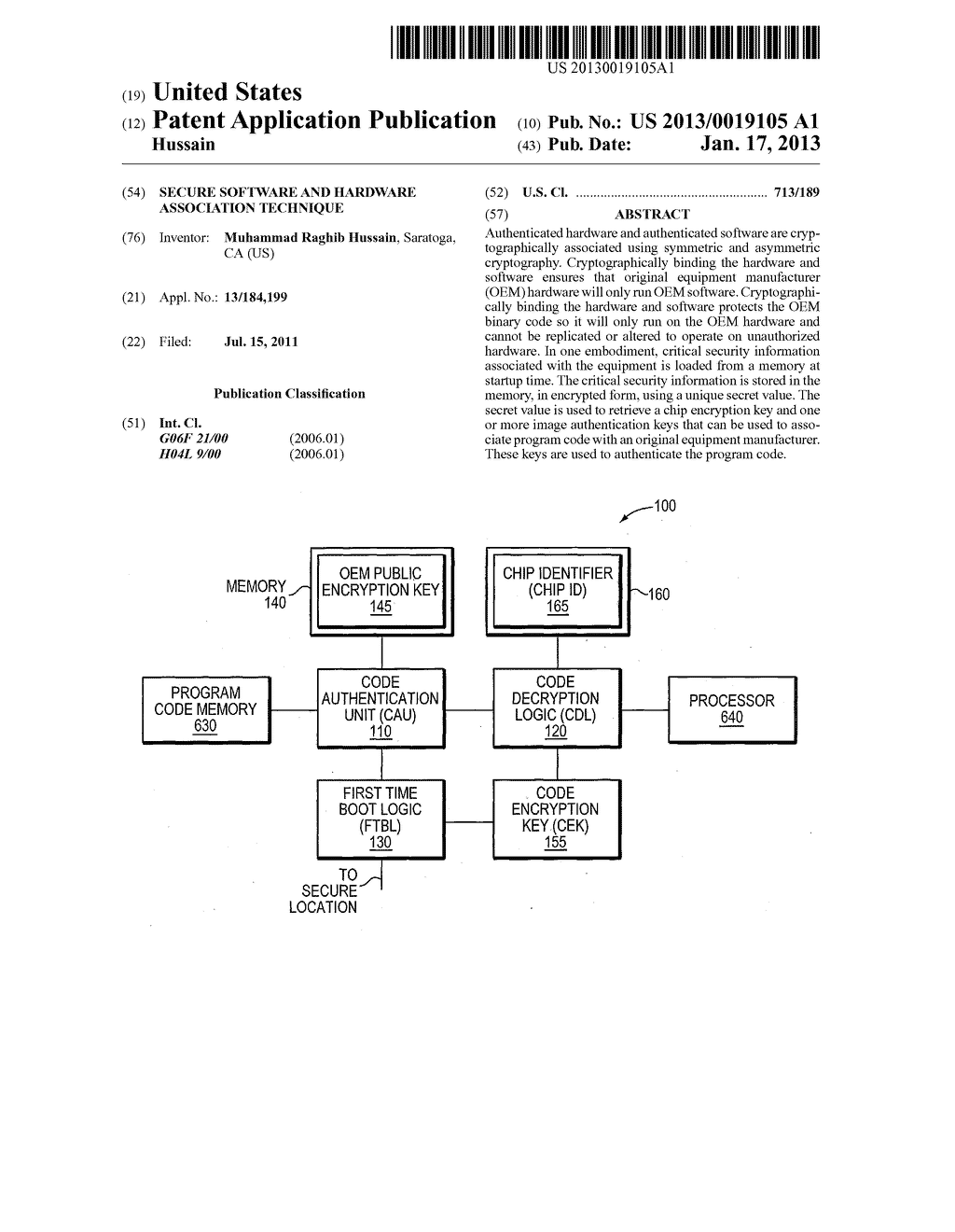 SECURE SOFTWARE AND HARDWARE ASSOCIATION TECHNIQUEAANM Hussain; Muhammad RaghibAACI SaratogaAAST CAAACO USAAGP Hussain; Muhammad Raghib Saratoga CA US - diagram, schematic, and image 01